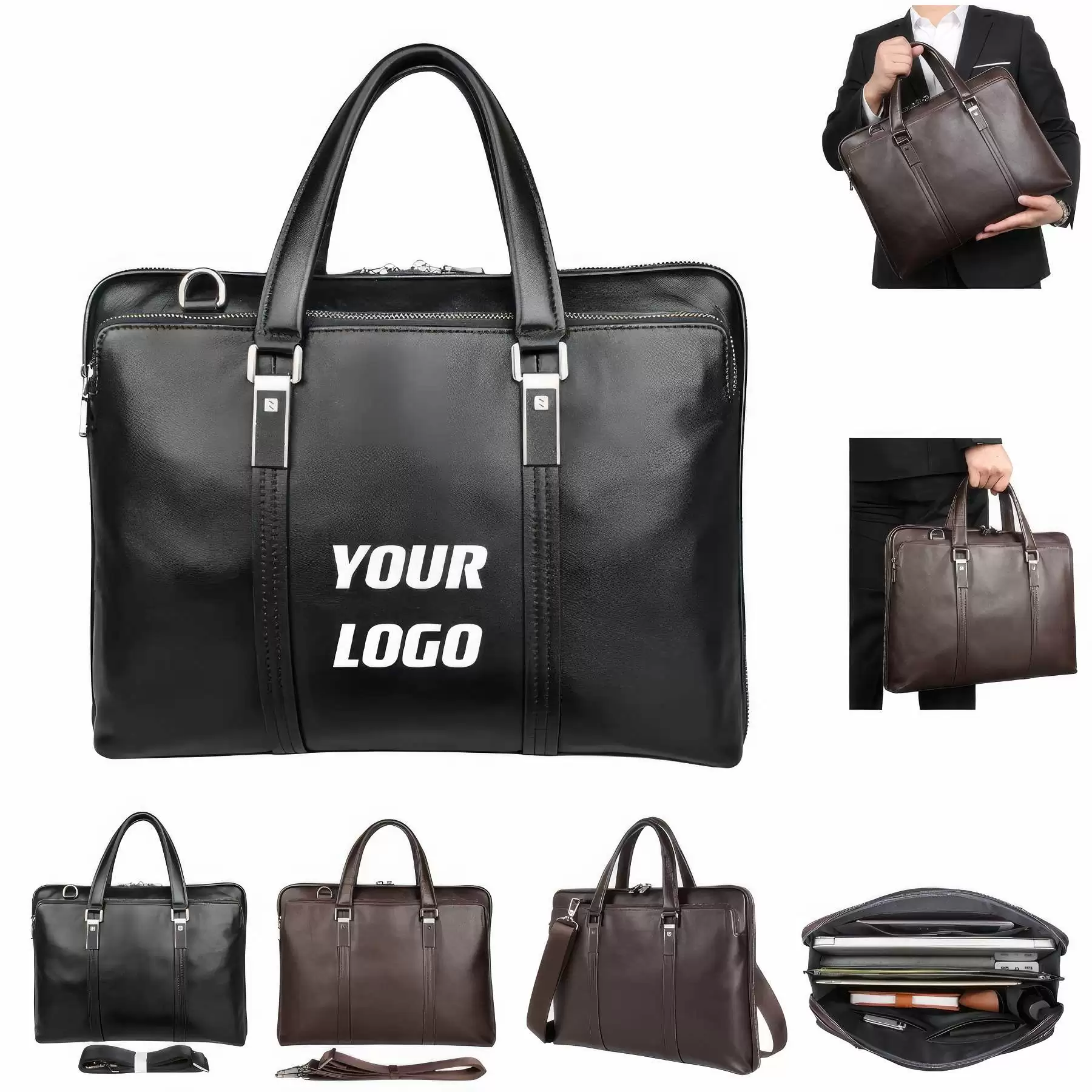 Vintage Genuine Cowhide Briefcase Messenger Bag