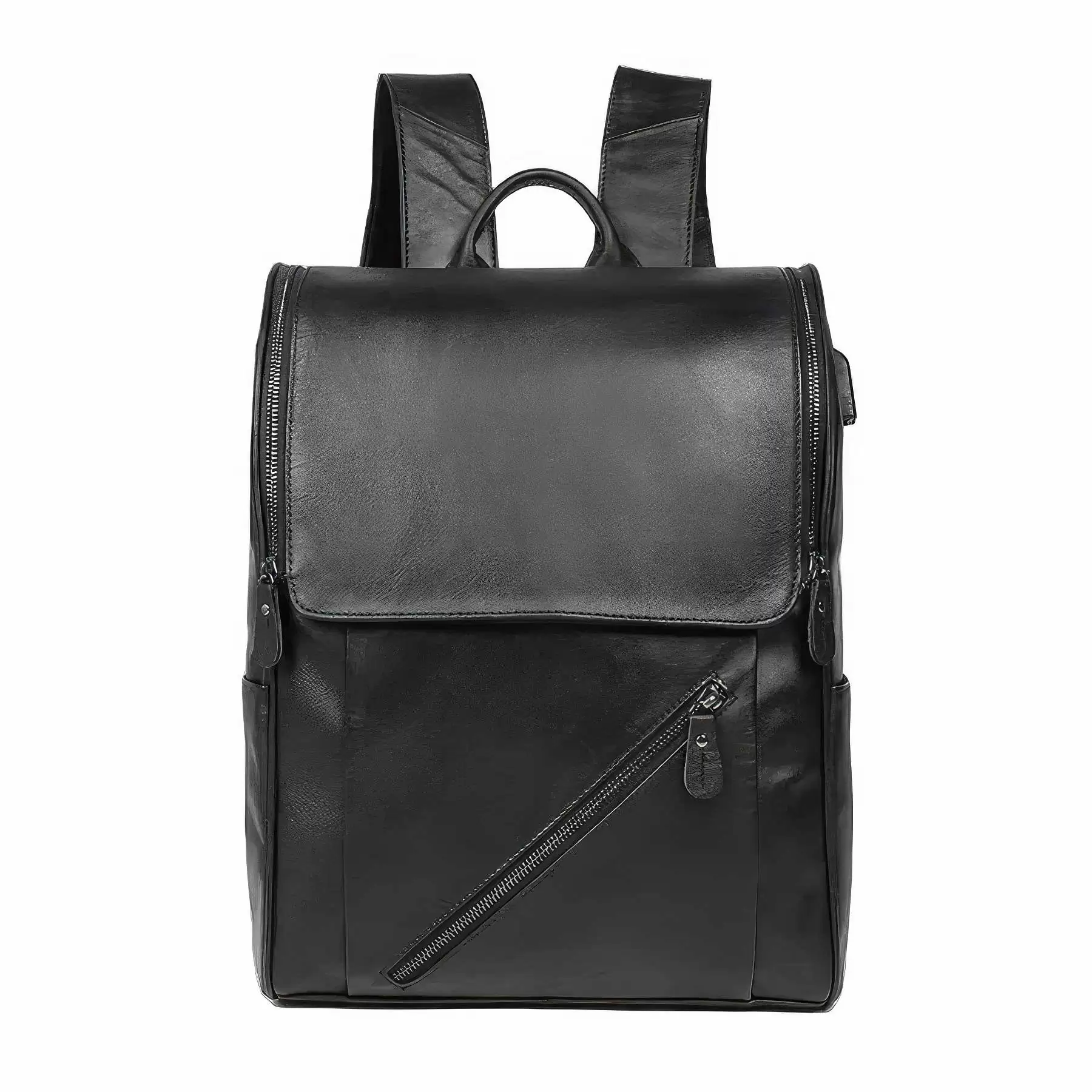 Black Genuine Leather Backpack Fit 14 " Laptop - Image 2