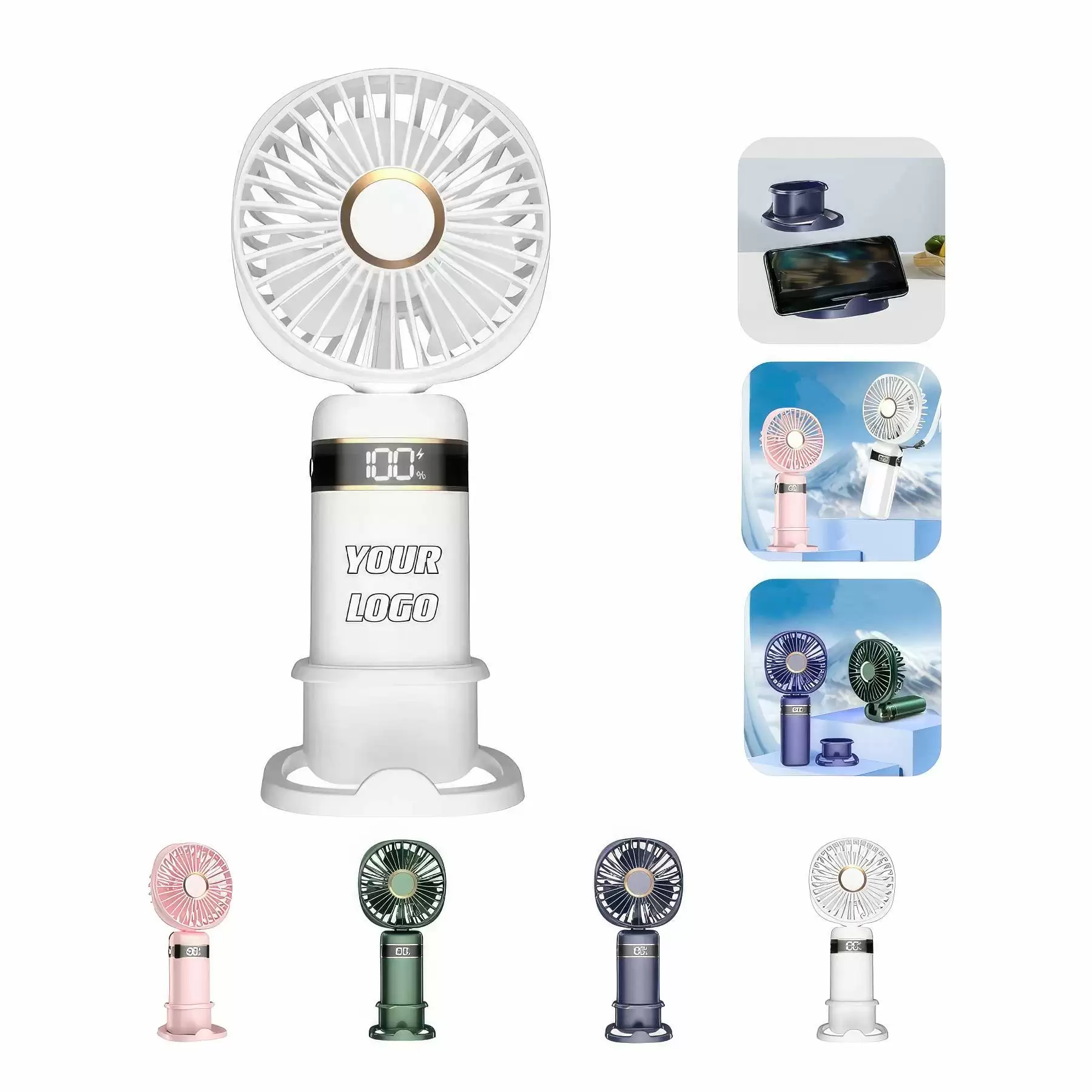 Customizable Mini Fan With Phone Holder Base