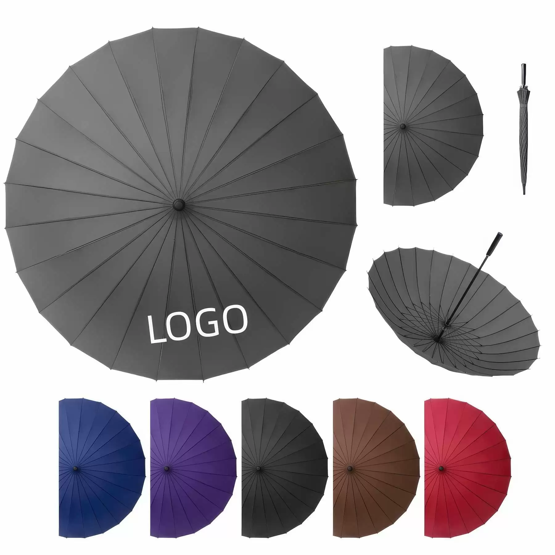 Custom 24-bone Straight Handle Umbrella