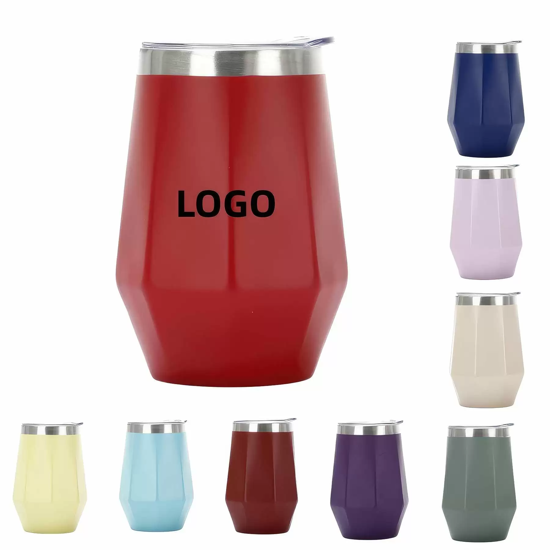 12 oz Diamond Shape Stainless Steel Stemless Wine Glasses