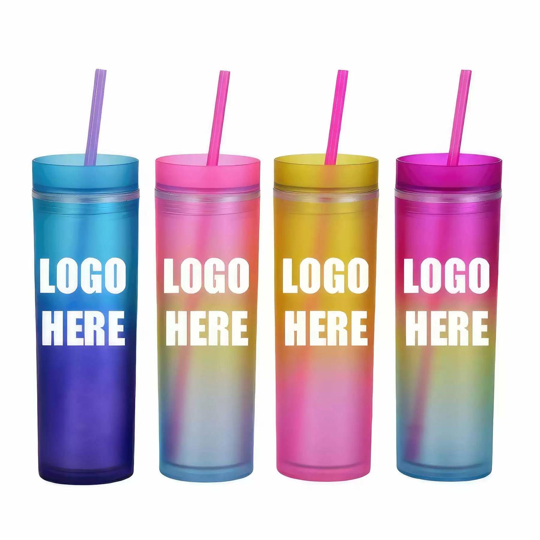 Custom Rainbow Color AS Plastic Material  Straw Tumbler