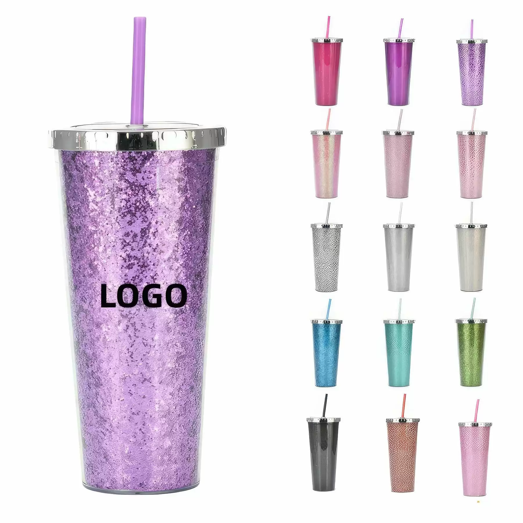 Custom Transparent AS Plastic Sequin Straw Tumbler