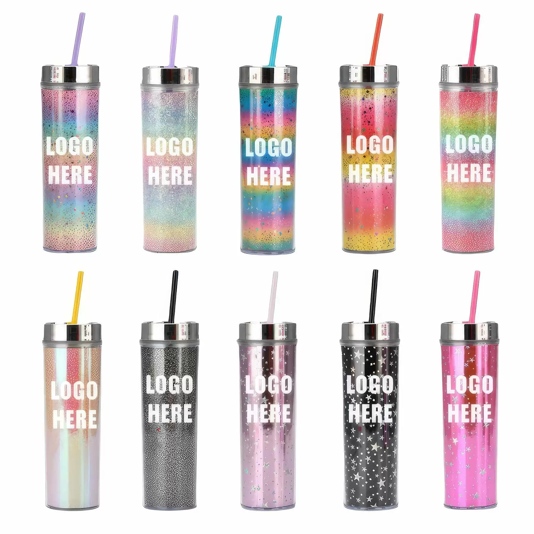 Custom Transparent AS Plastic Sequin Straw Tumbler