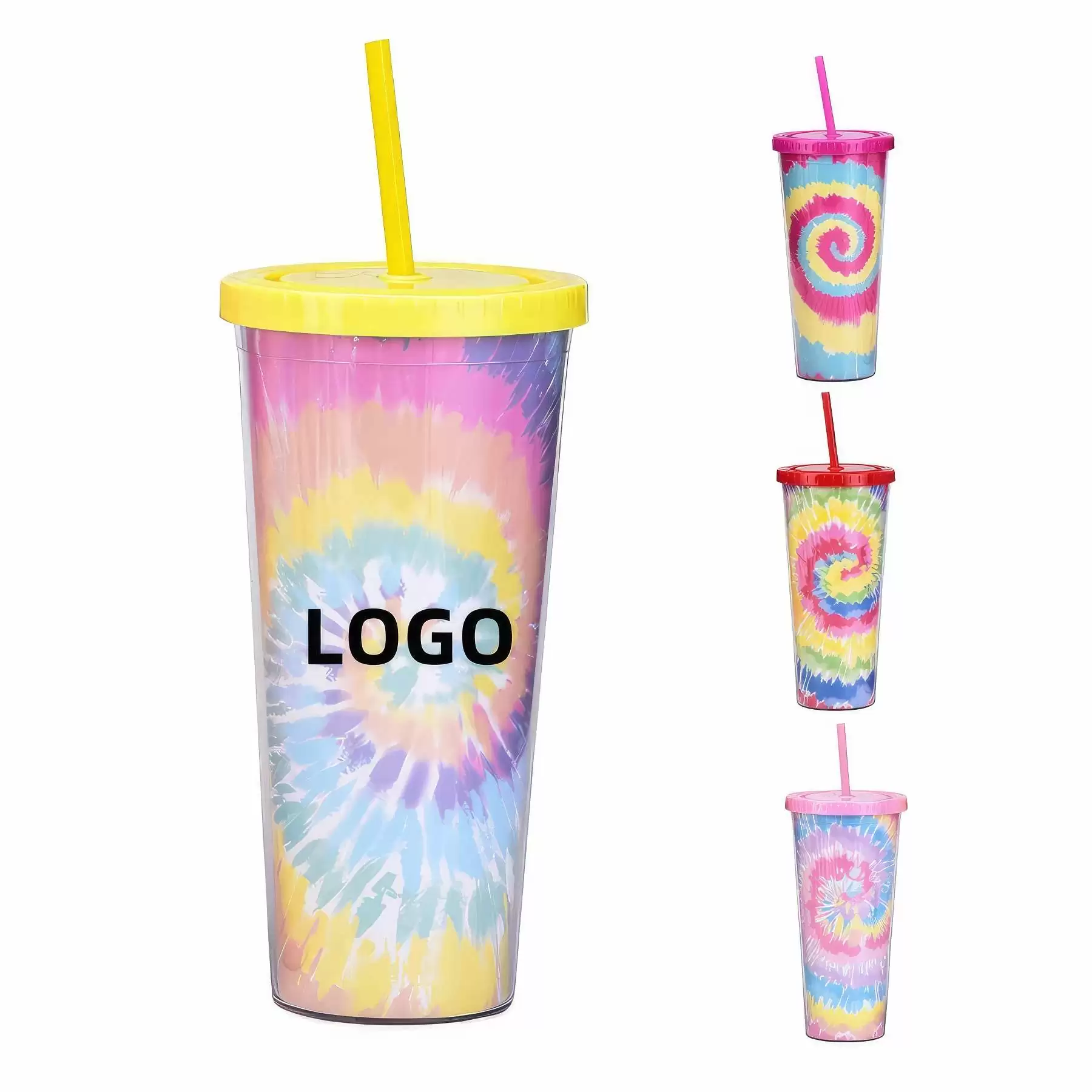 Custom Transparent AS Plastic Tie dye Straw Tumbler