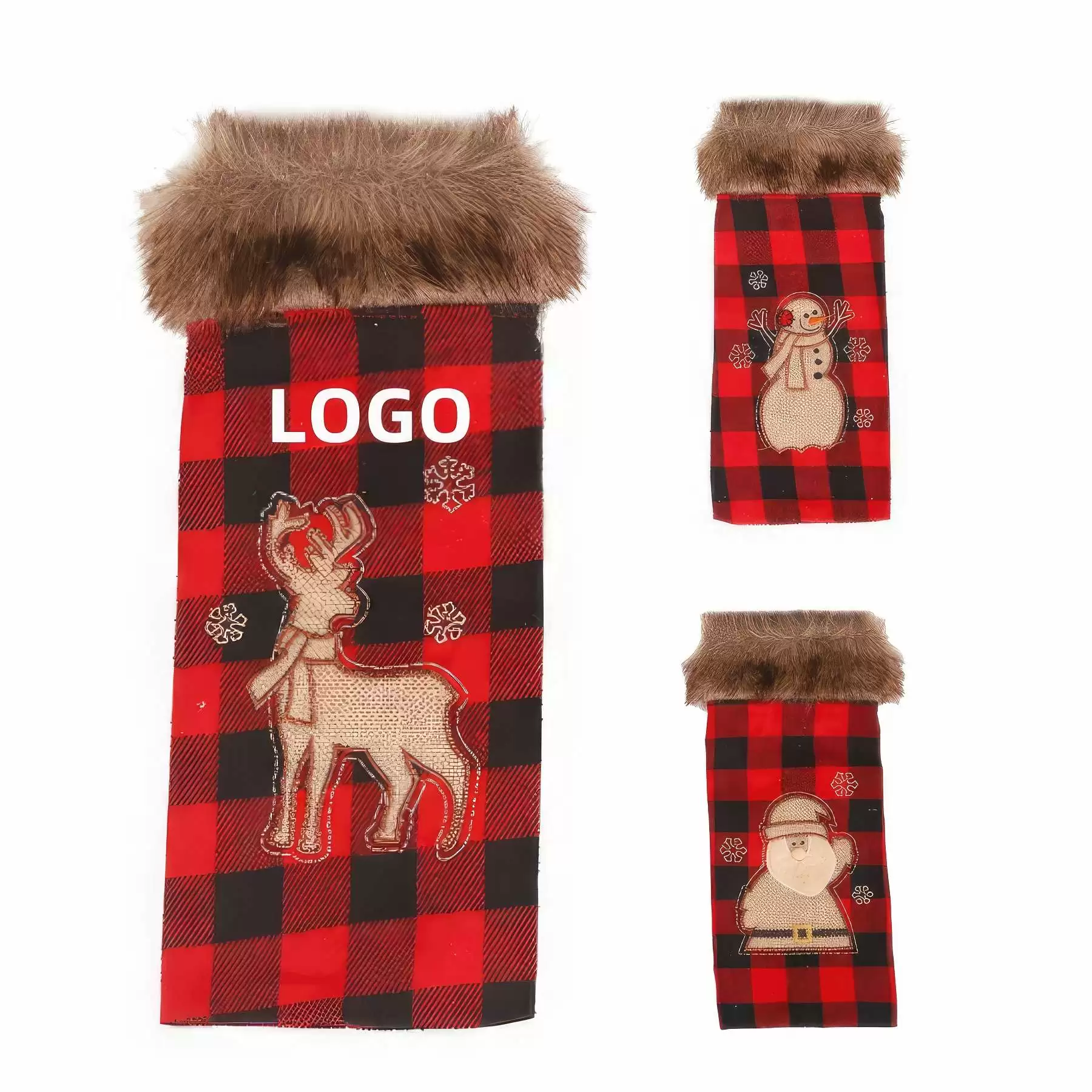 Christmas Red Plaid Wine Bottle Cover