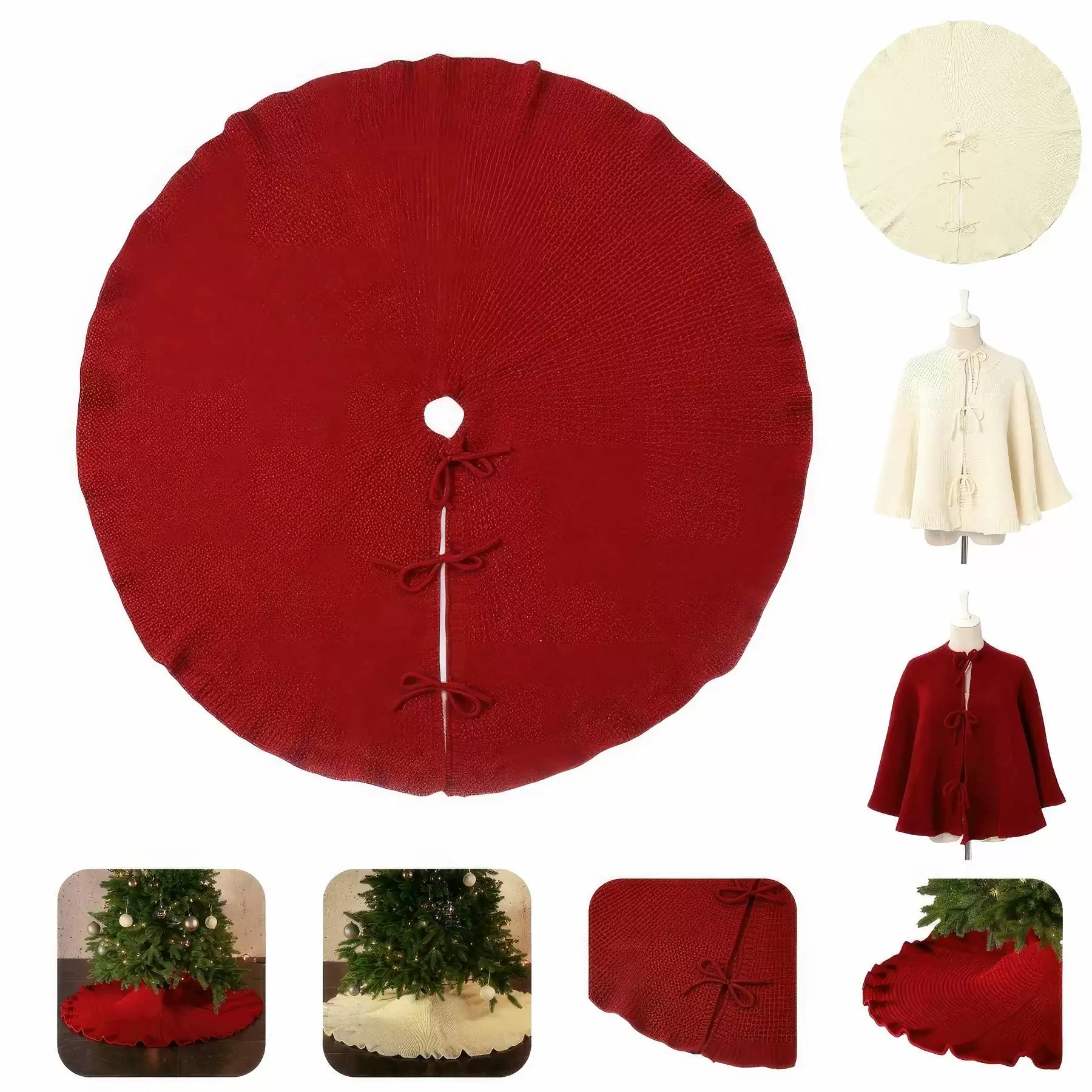 Red Knitted Christmas Tree Skirt