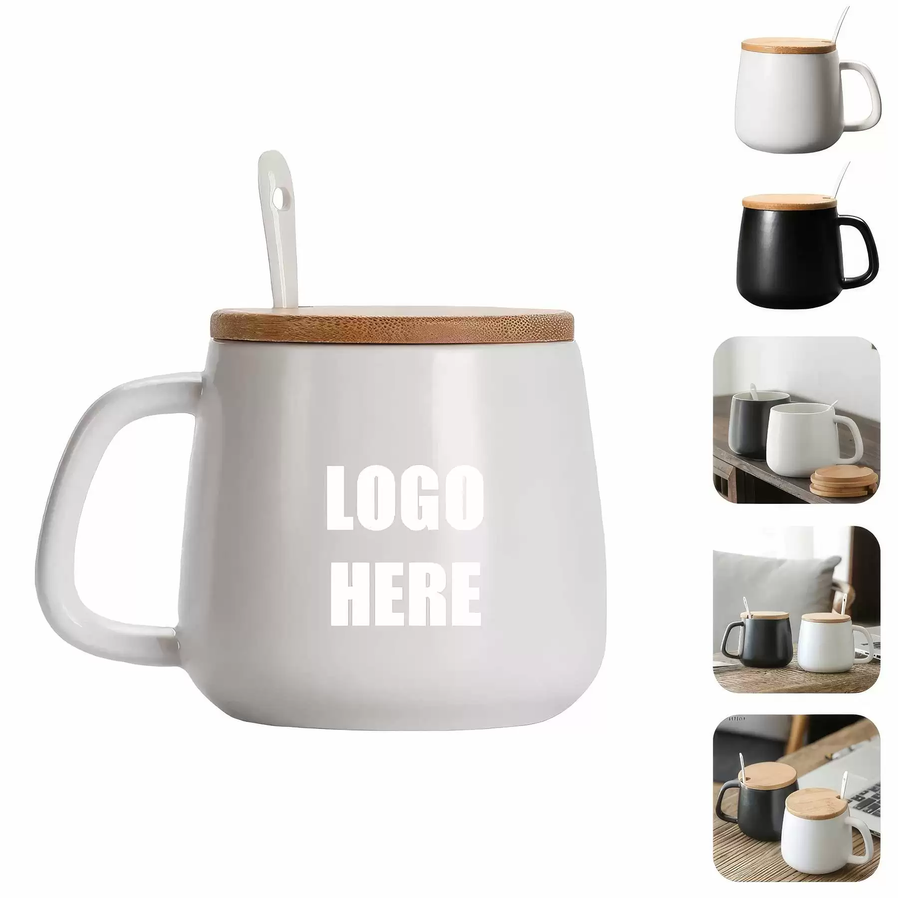 Custom Ceramic Coffee Mug With Bamboo Lid And Spoon