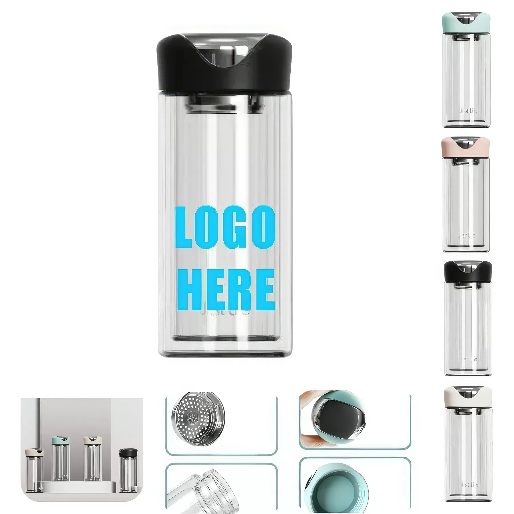 Custom 8 oz High-strength Borosilicate Glass Water Bottle