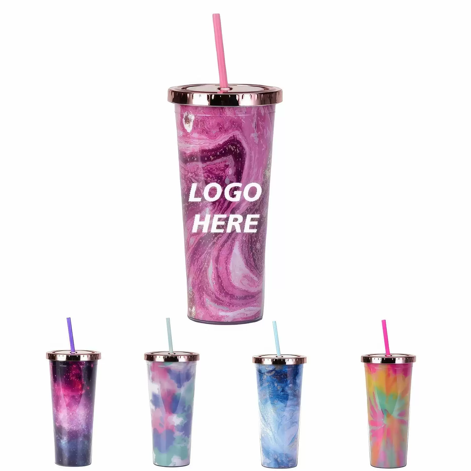 Custom 24 oz Transparent AS Plastic Tie dye Straw Tumbler