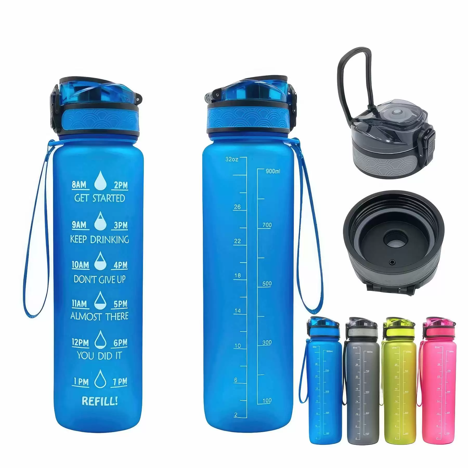 Custom 34 oz Tritan Material Water Bottle with Time Marker