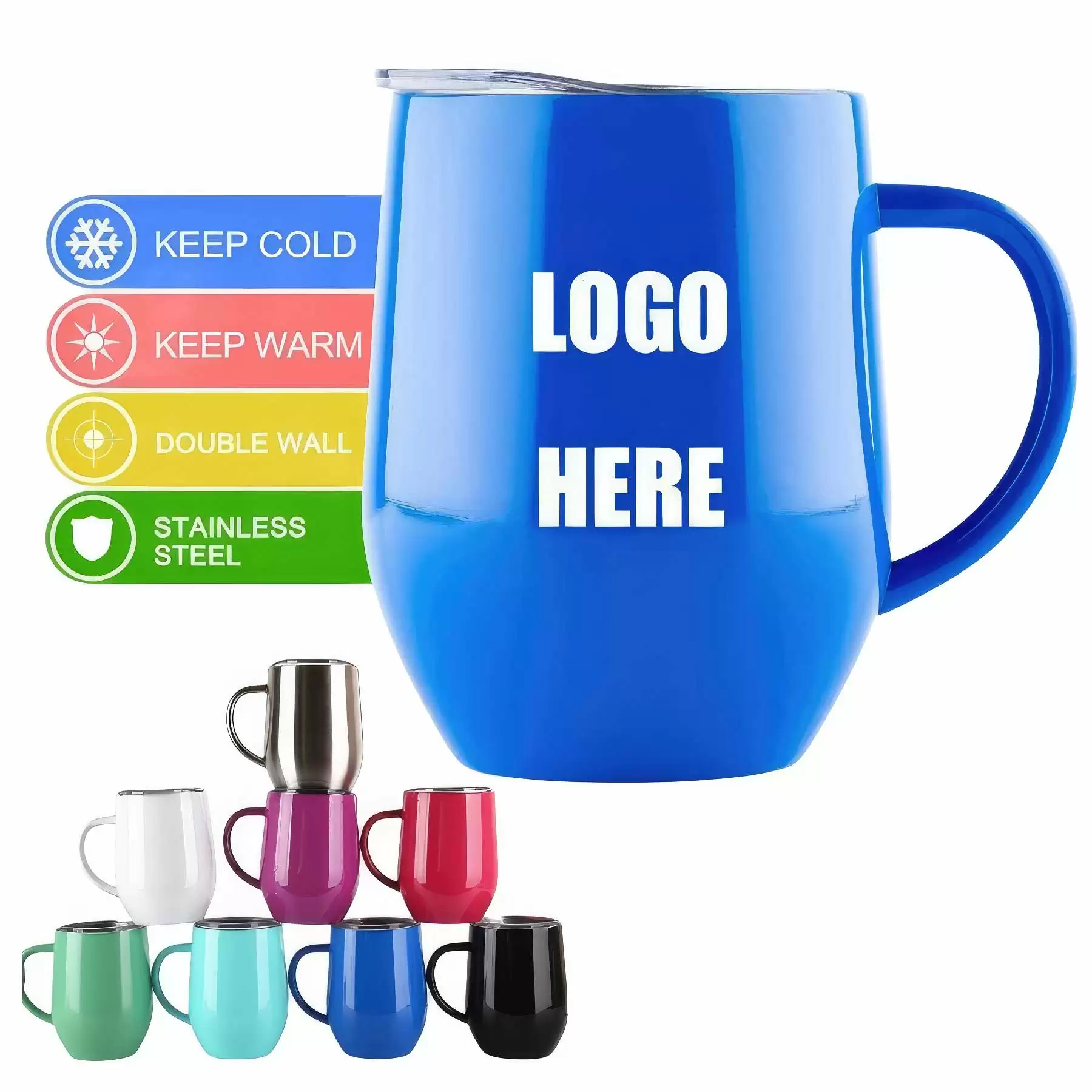 Custom 12 oz Stainless Steel Travel Coffee Mug With Handle