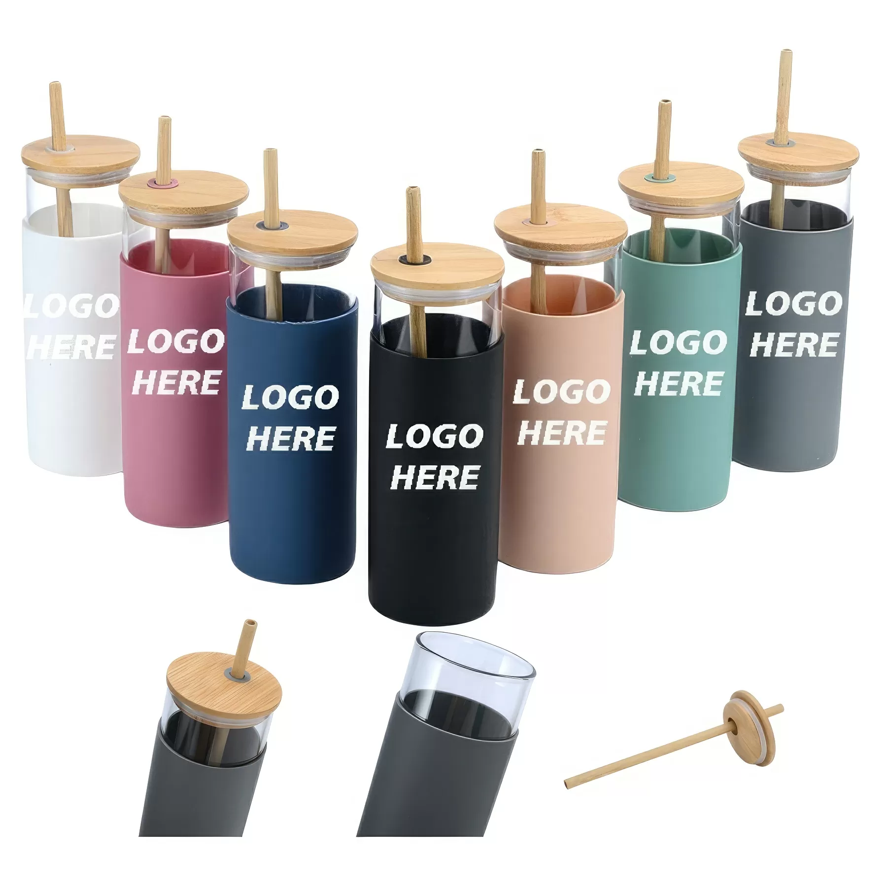 Custom 17 oz Glass Tumbler With Bamboo Lid And Straw