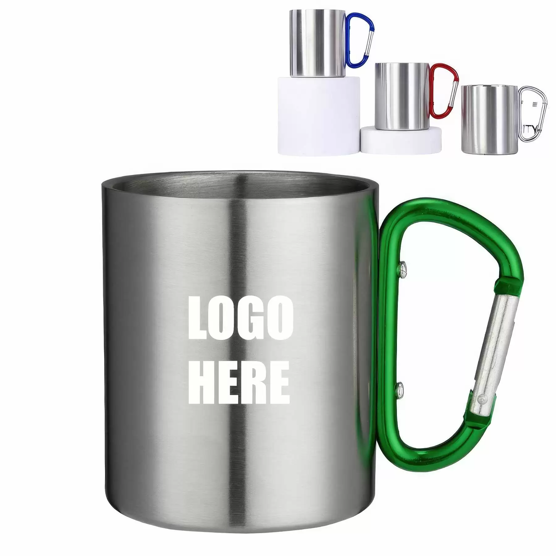 Custom Stainless Steel Coffee Mugs with Carabiner Handles
