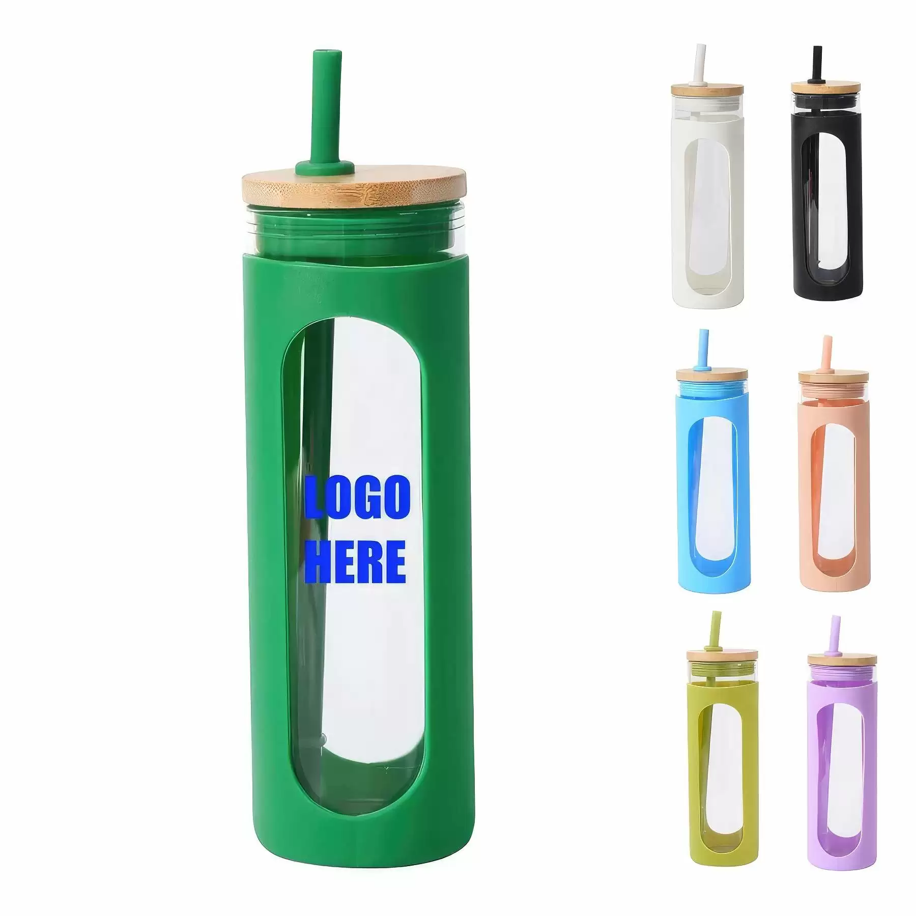 Custom 20 oz Glass Tumbler With Bamboo Lid And Straw