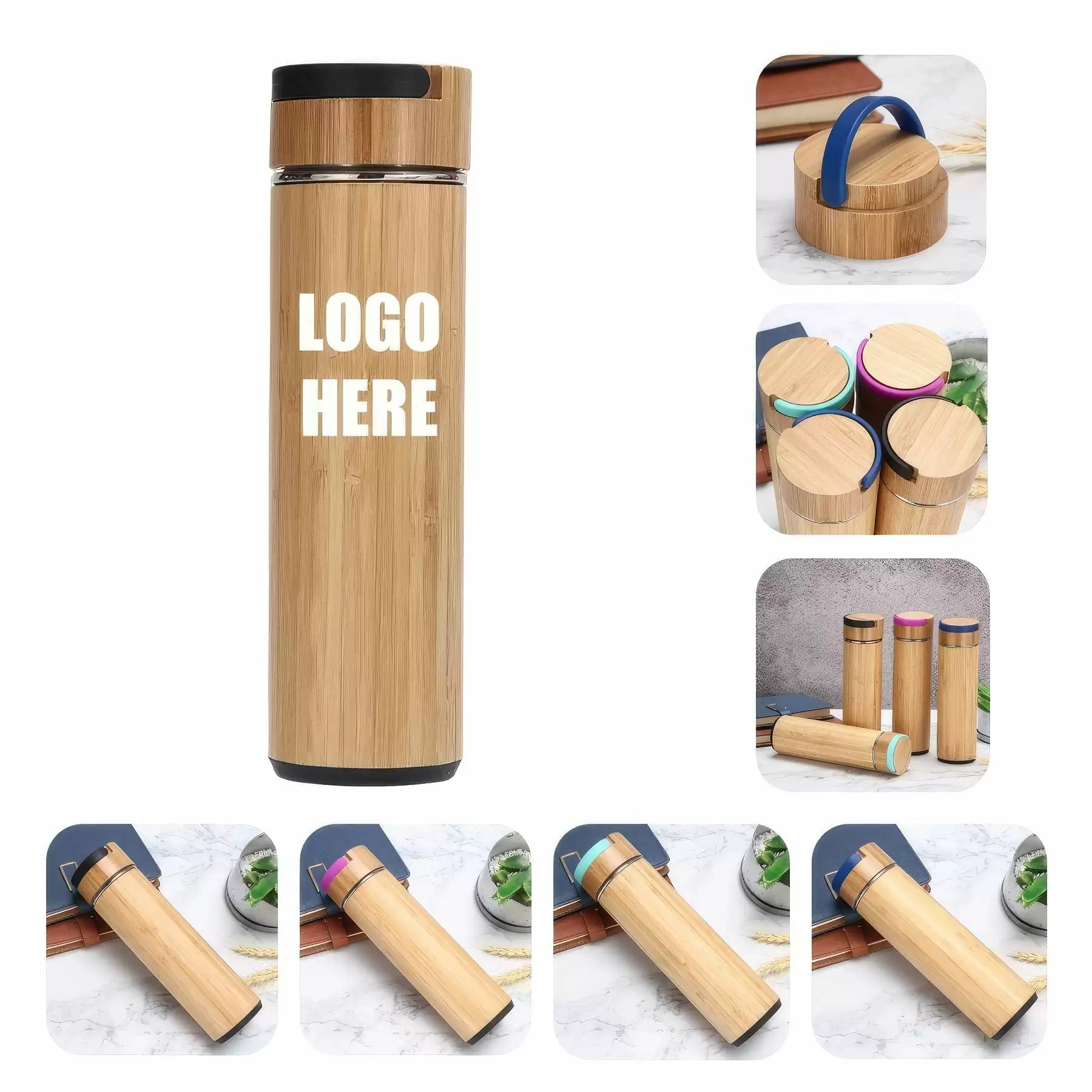19 oz Custom Bamboo Tea Tumbler with Infuser & Strainer