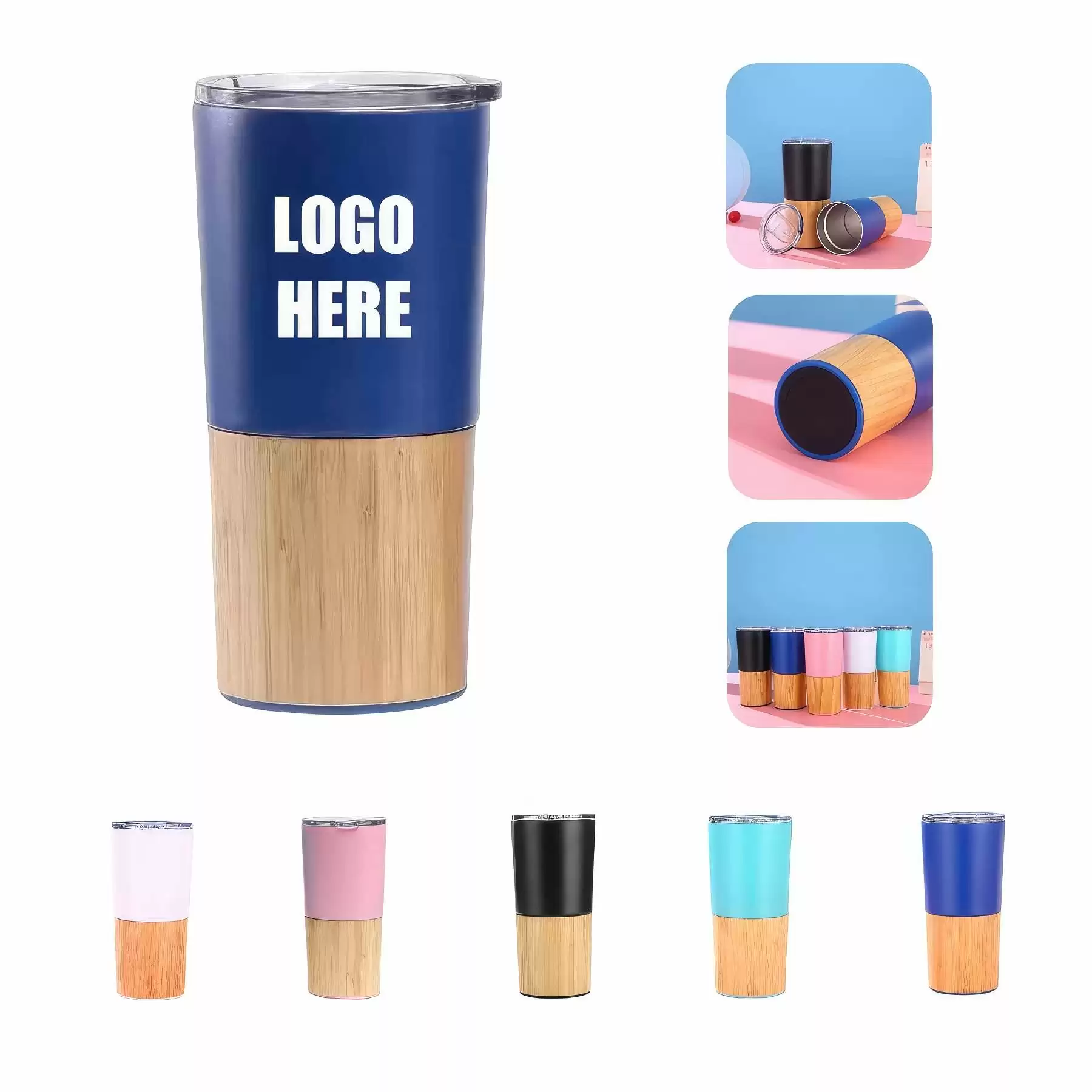 Custom 20 oz Insulated Bamboo Travel Tumbler With Lid