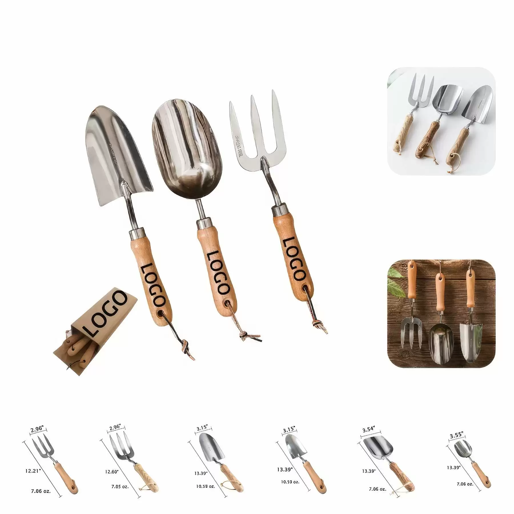 Custom Garden Tool Set - 3 PCS Stainless Steel Wooden Handle