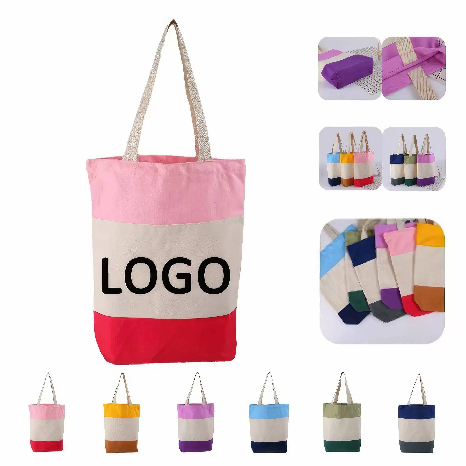 Custom Color-Blocking Canvas Shopping Handbag & Tote Bag