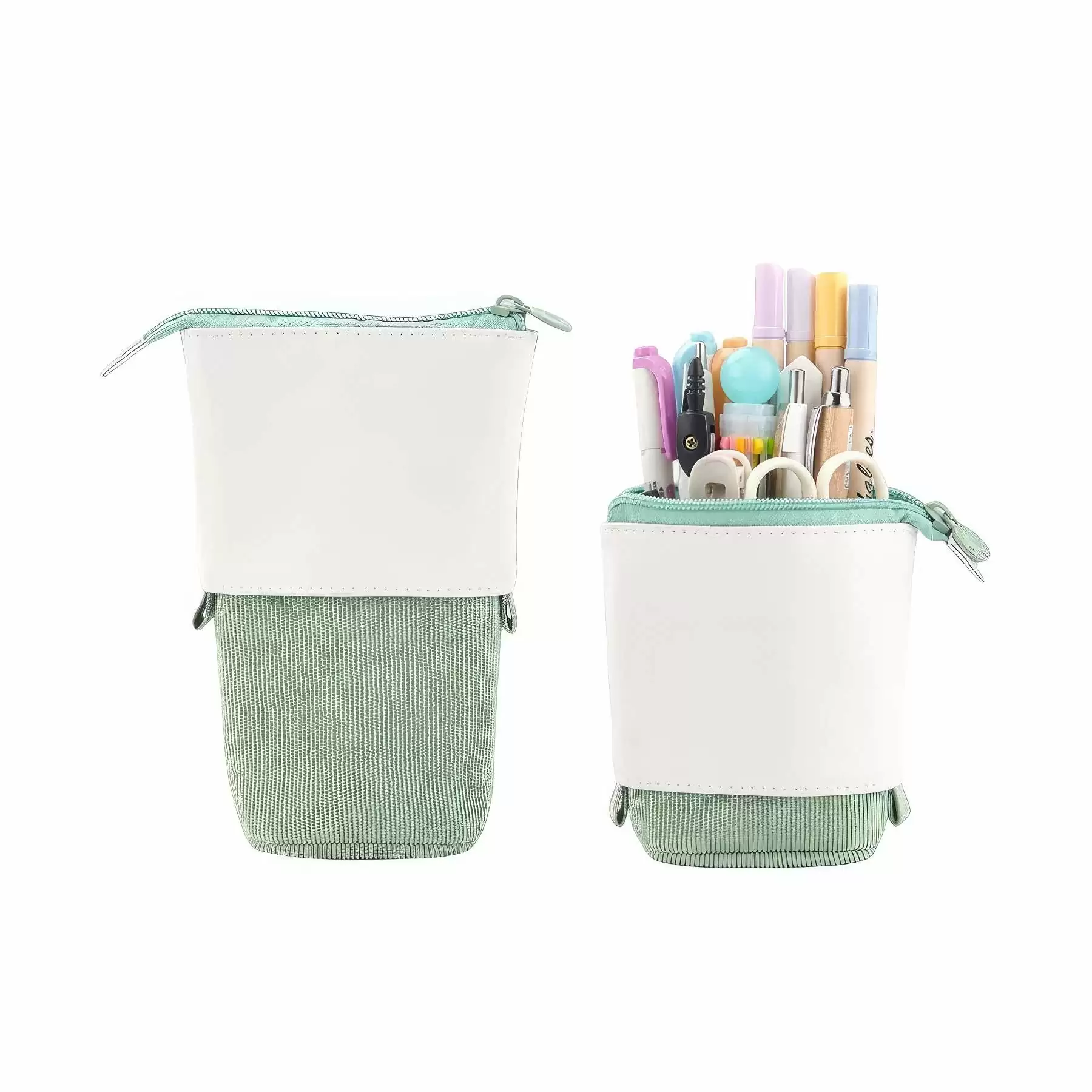 PU & Corduroy Stand-up Retractable Pen Pencil Organizer Bag - Image 2