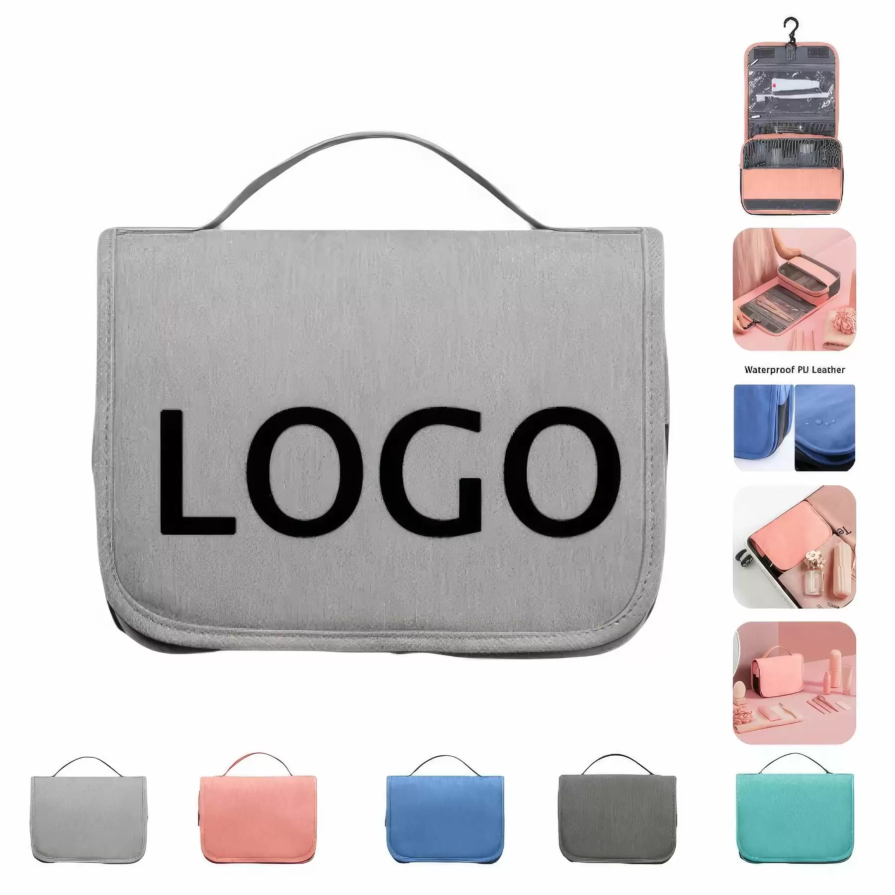 PU Hanging Travel Toiletry Bag & Makeup Cosmetic Organizer