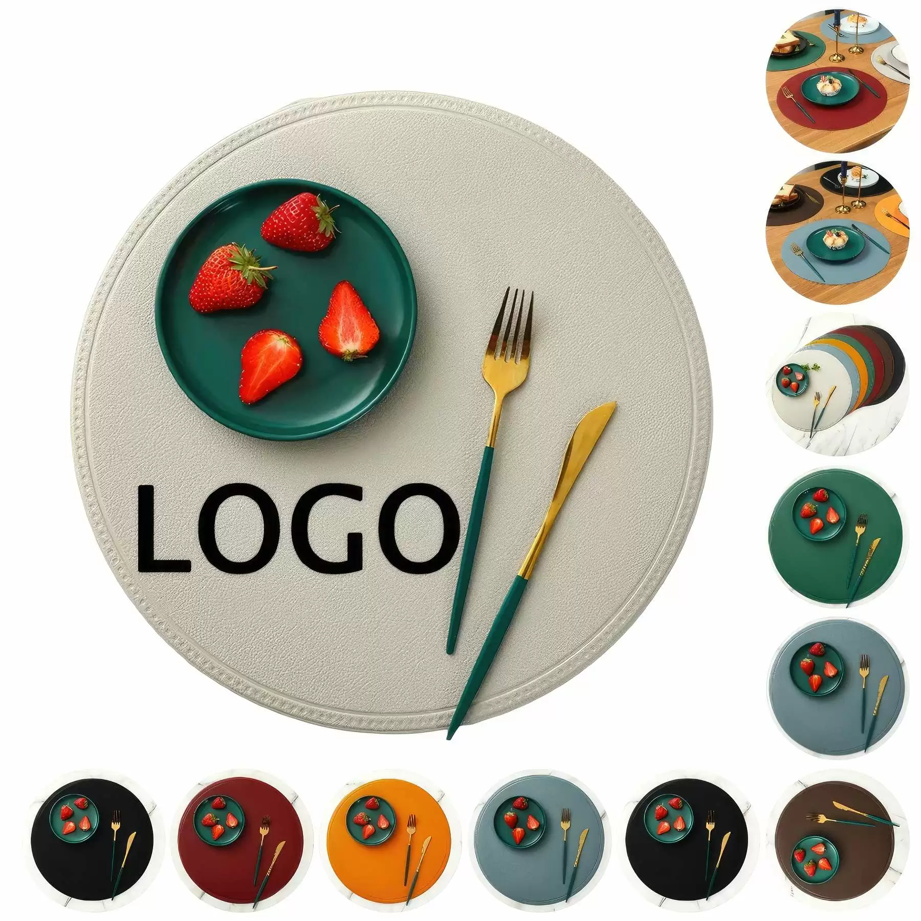 Custom Round PU Leather Table Placemat & Dining Meal Pad