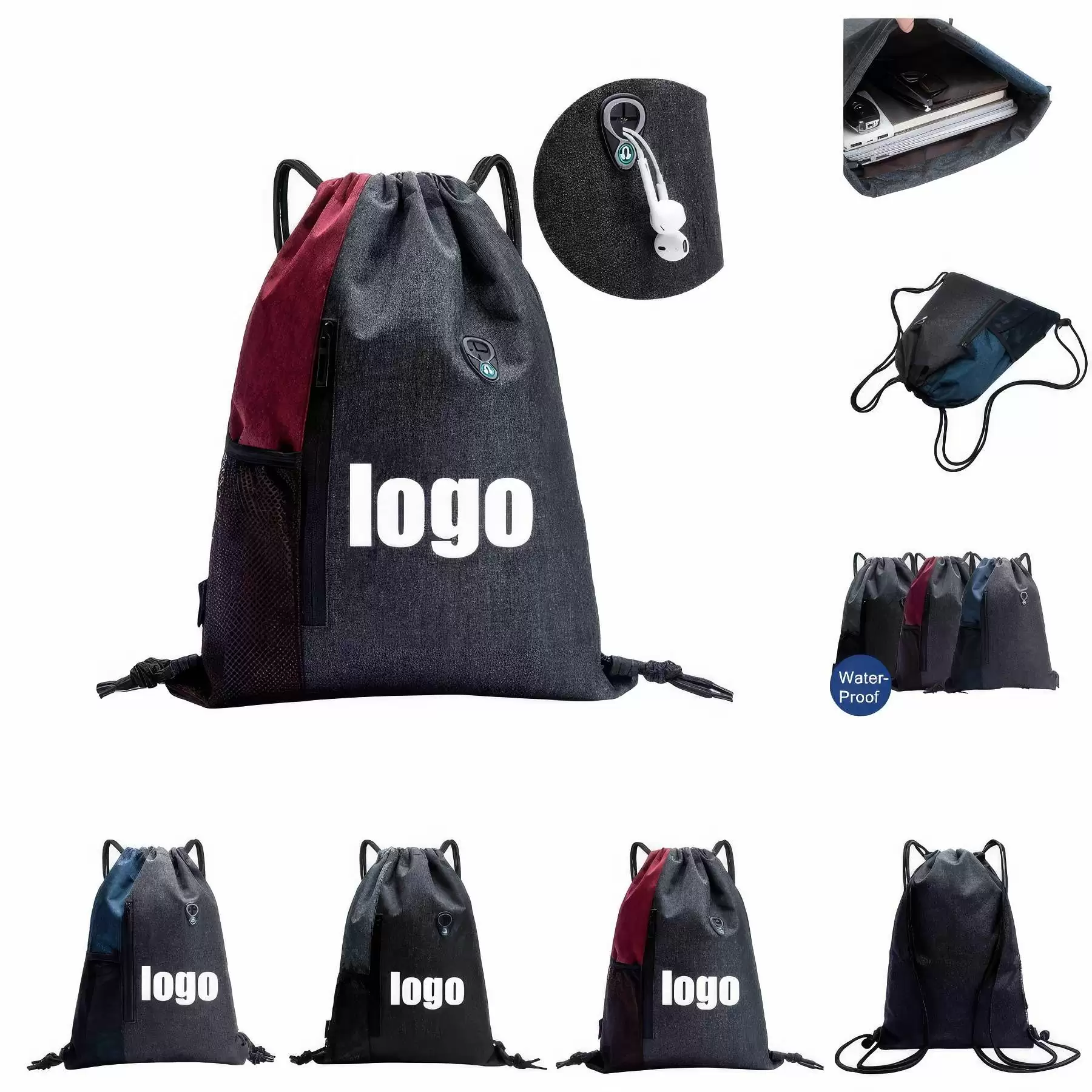 Custom Drawstring Backpack with Earphone Hole & Sport Bag