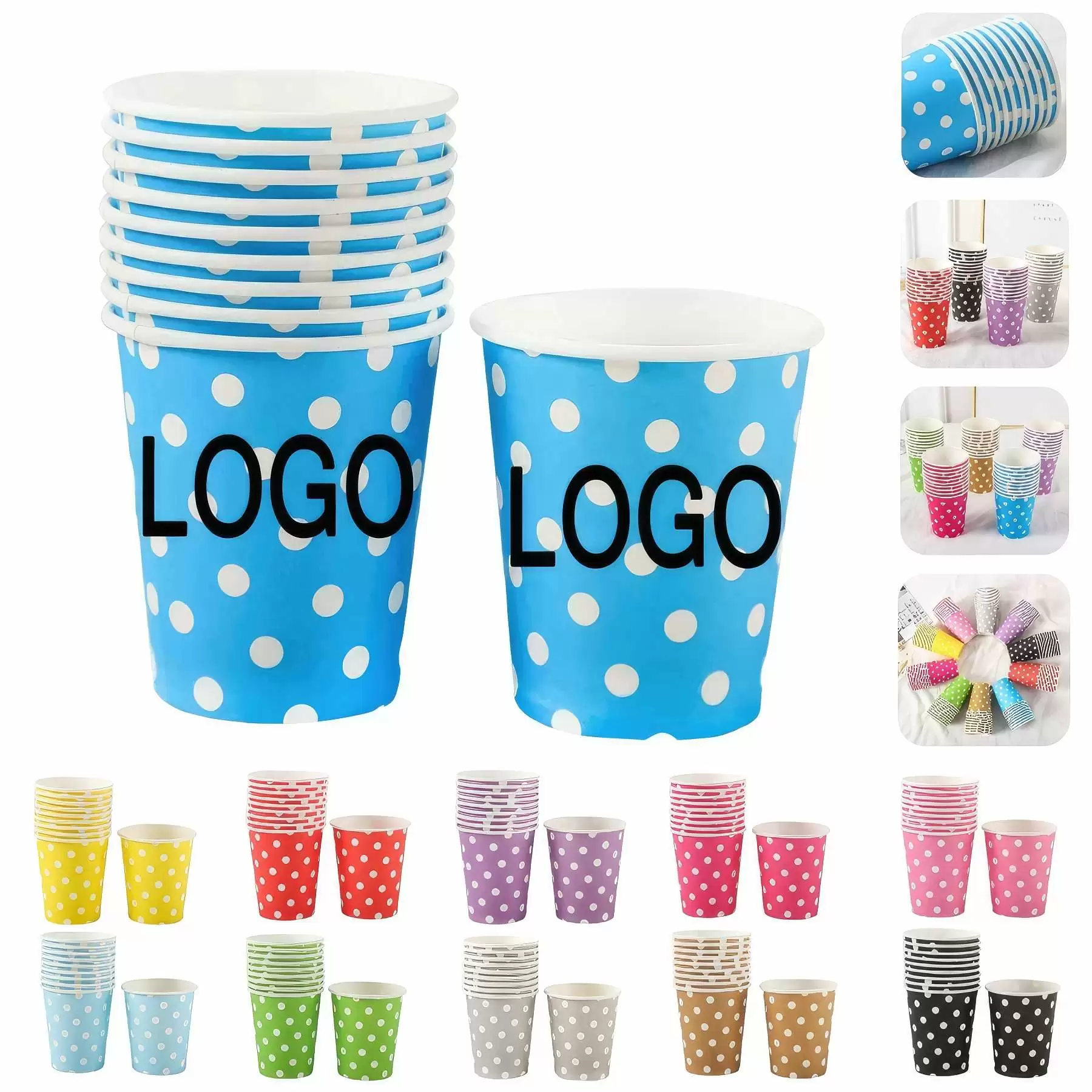9 oz Disposable Party Picnic Coffee Beverage Dot Paper Cup