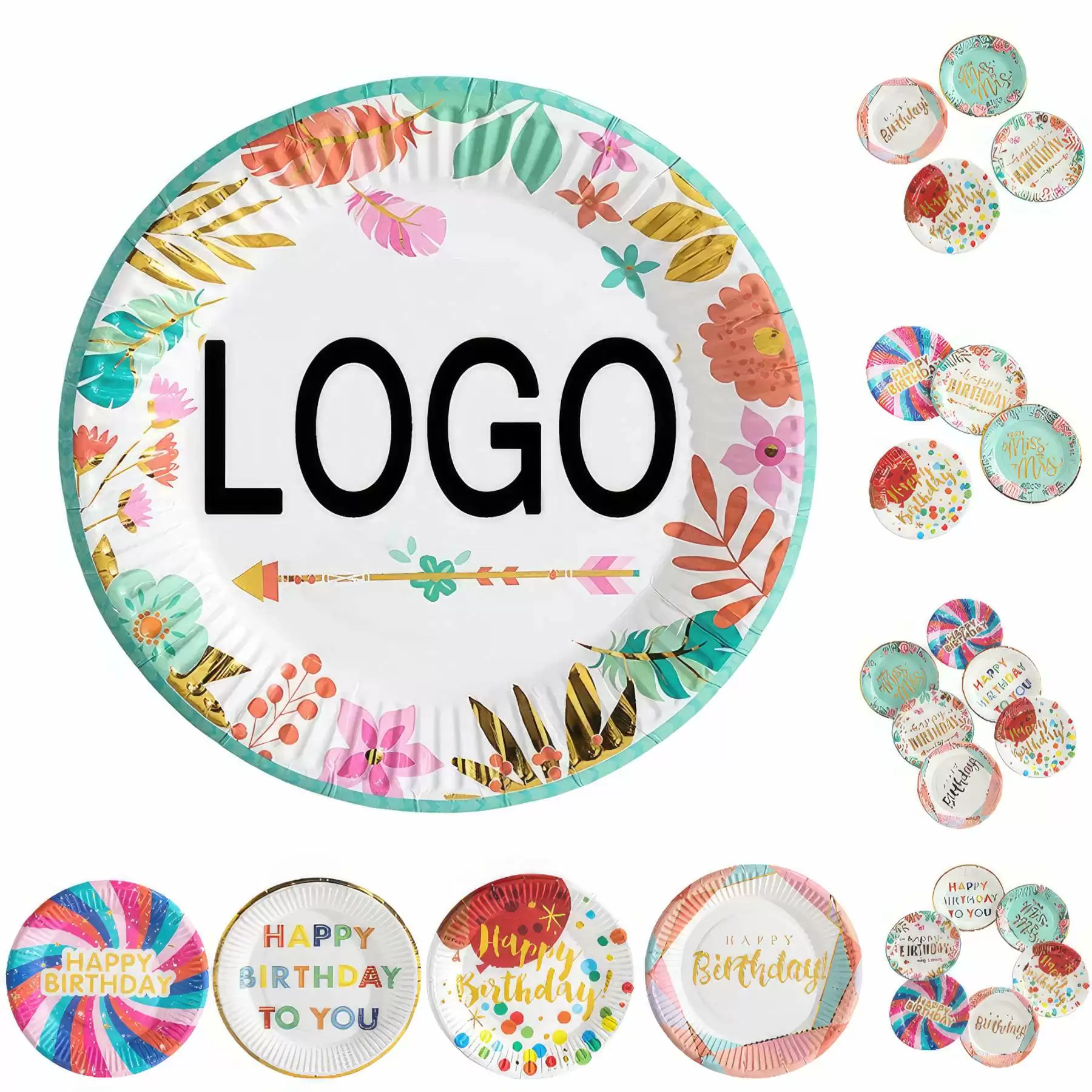 Custom 7" Disposable Party Picnic Salad Dessert Paper Plate