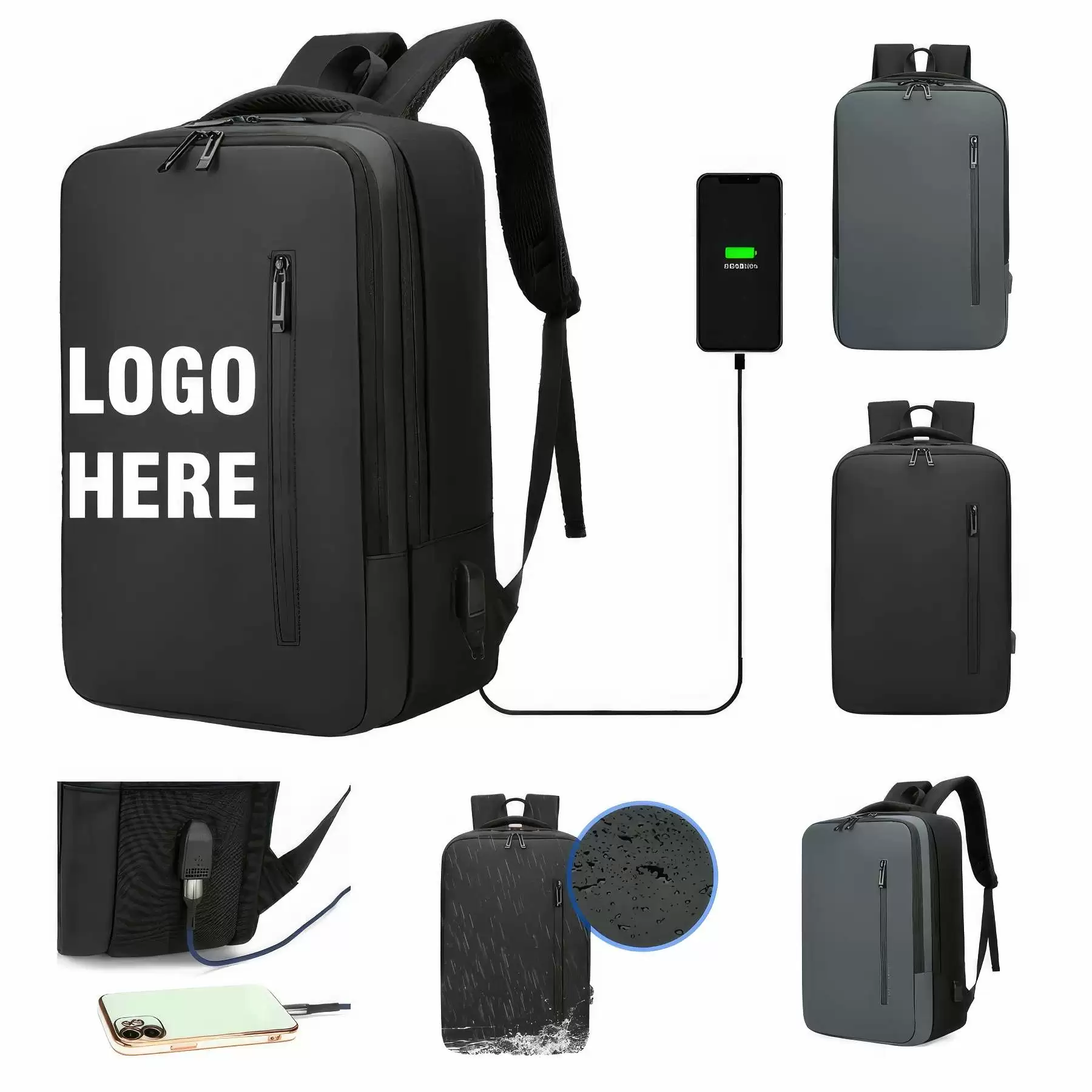 Custom Waterproof Laptop Backpack with USB Charging Port