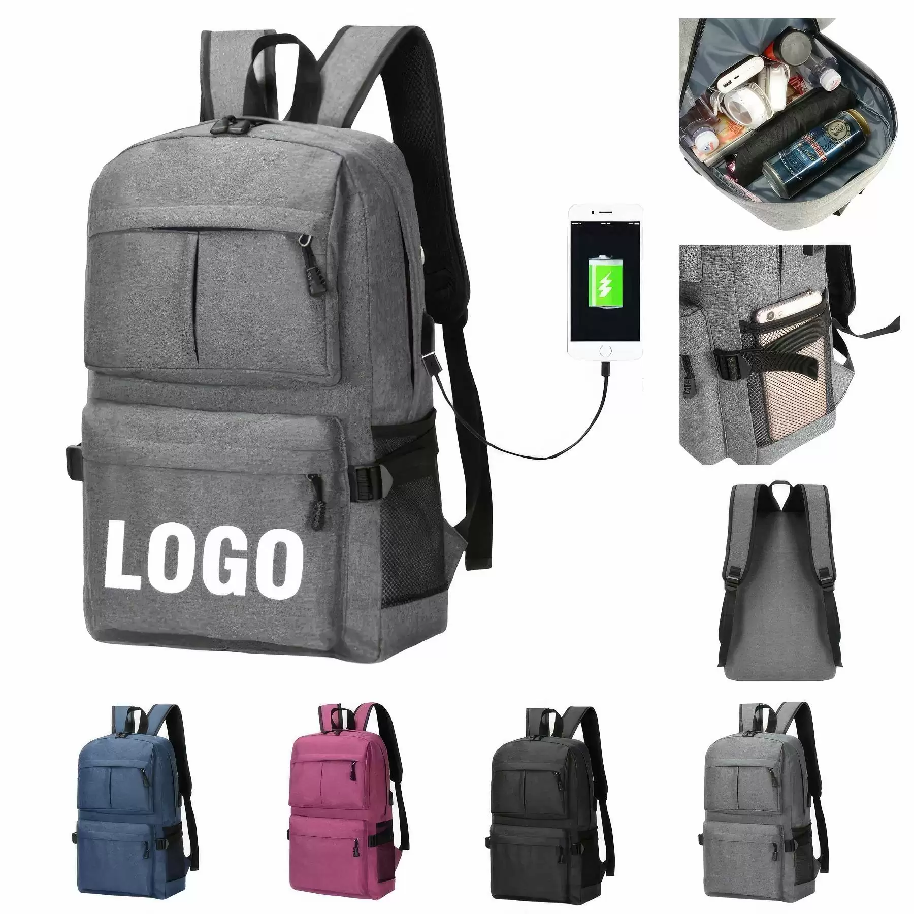 Custom Waterproof Laptop Backpack with USB Charging Port