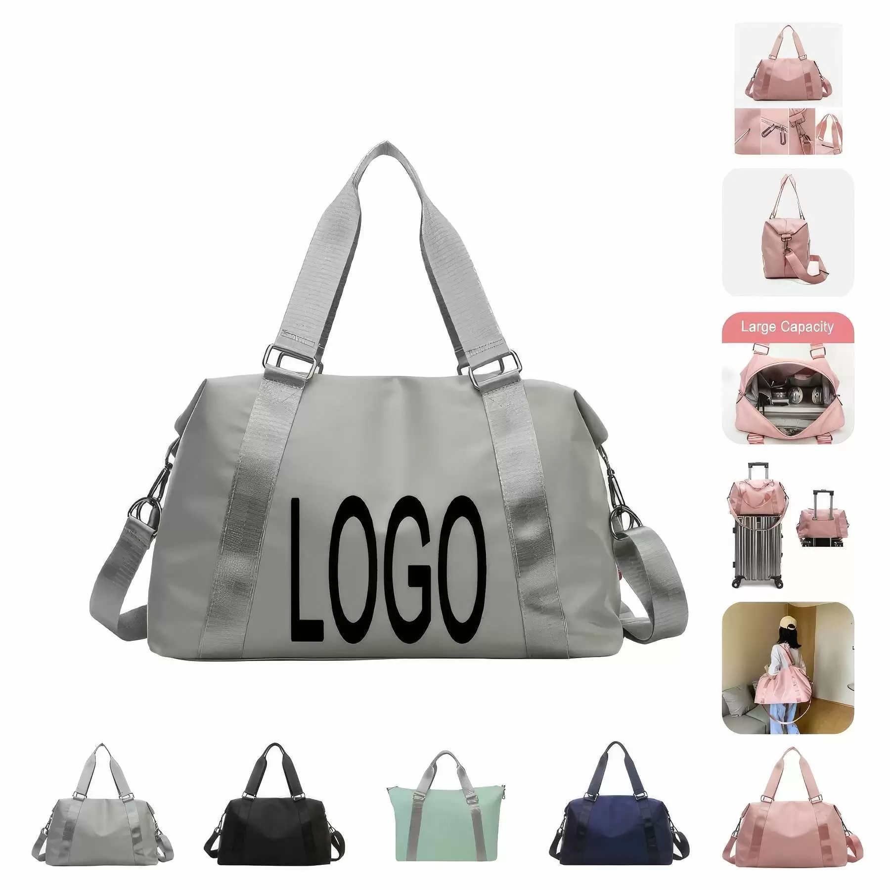 Travel Sports Tote Handbag & Yoga Weekender Shoulder Bag - Size: L: 19.69" x 8.66" x 11.02"