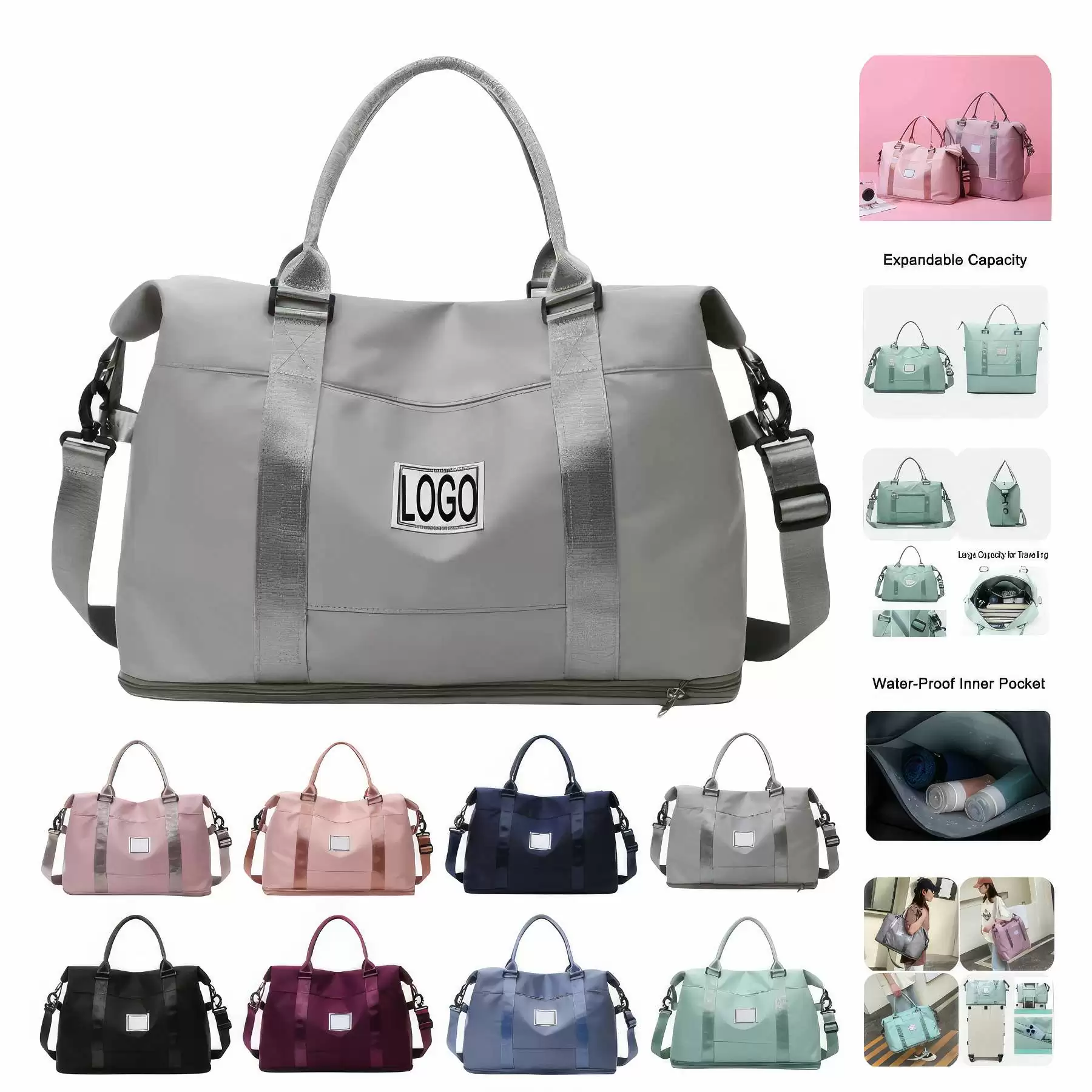 Travel Sports Tote Handbag & Overnight Weekender Duffel Bag:L