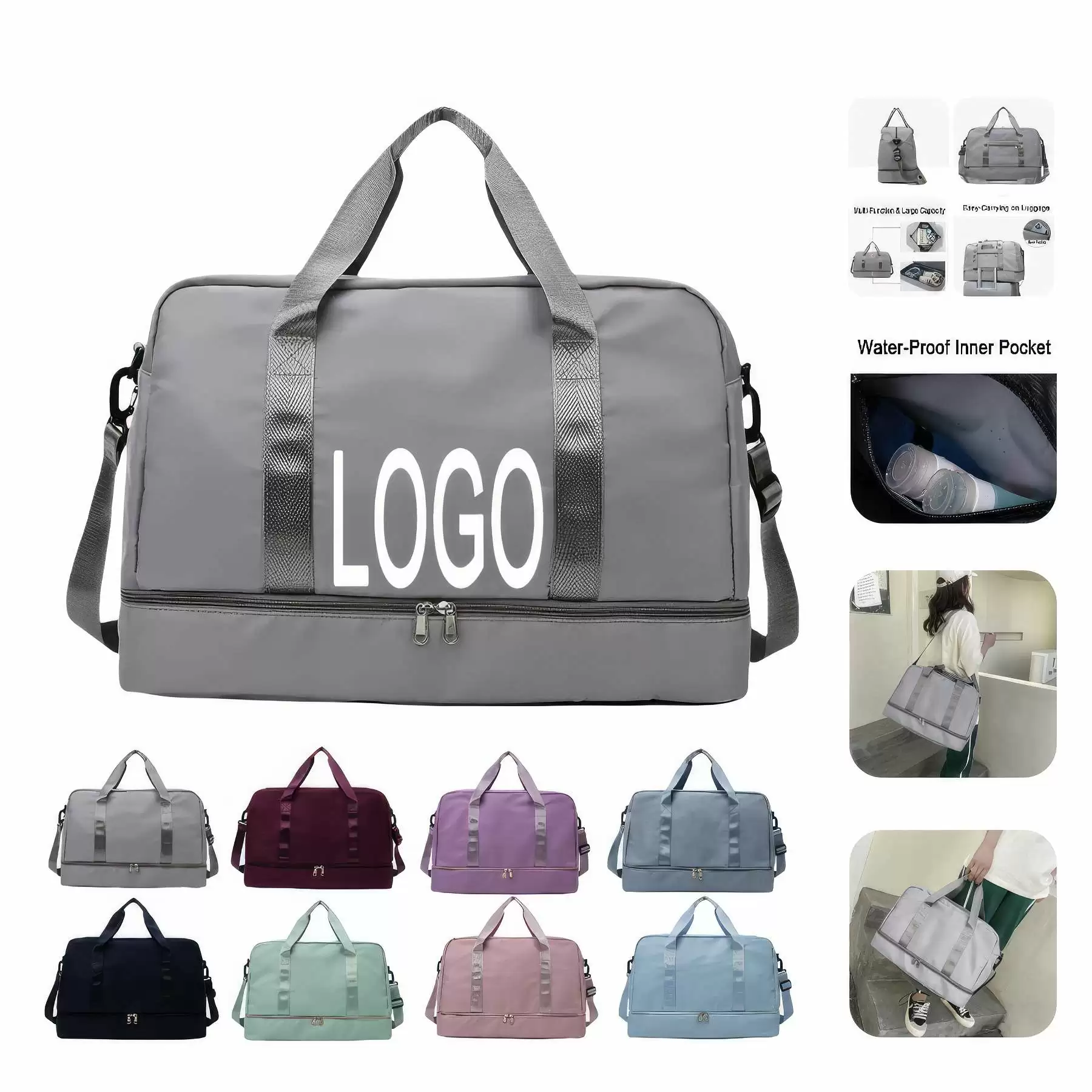 Travel Sports Tote Handbag & Yoga Gym Weekender Duffel Bag: L