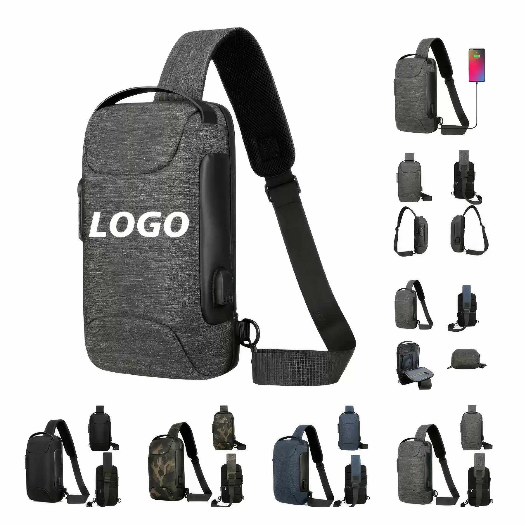 Custom Crossbody Shoulder Chest Bag with USB Charging Port