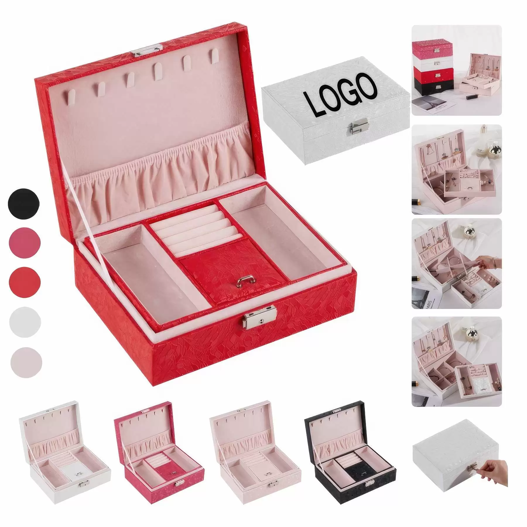 Custom Multi-Layer Jewelry Storage Organizer Box with Lock