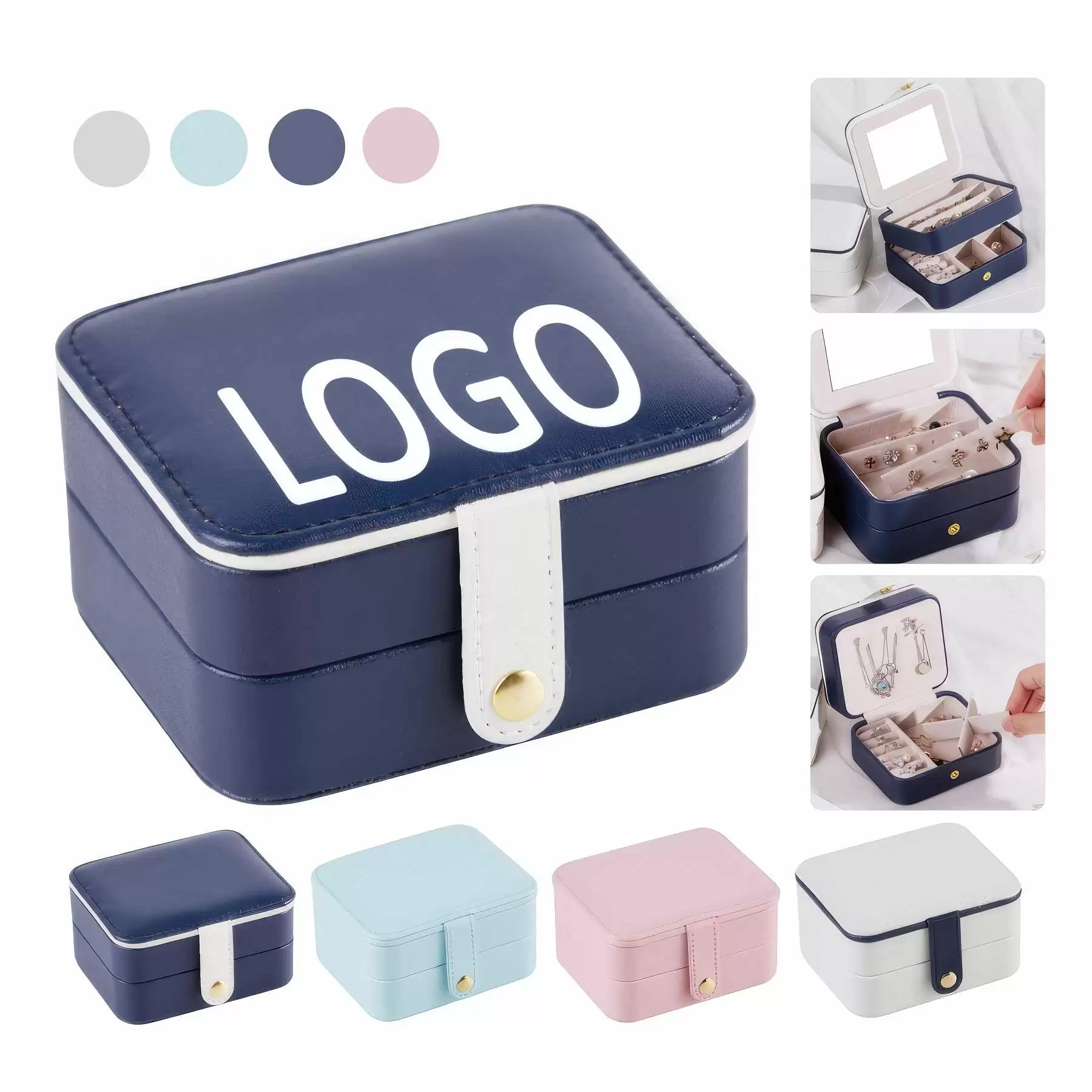 Custom Travel Multi-Layer Jewelry Organizer Box with Mirror