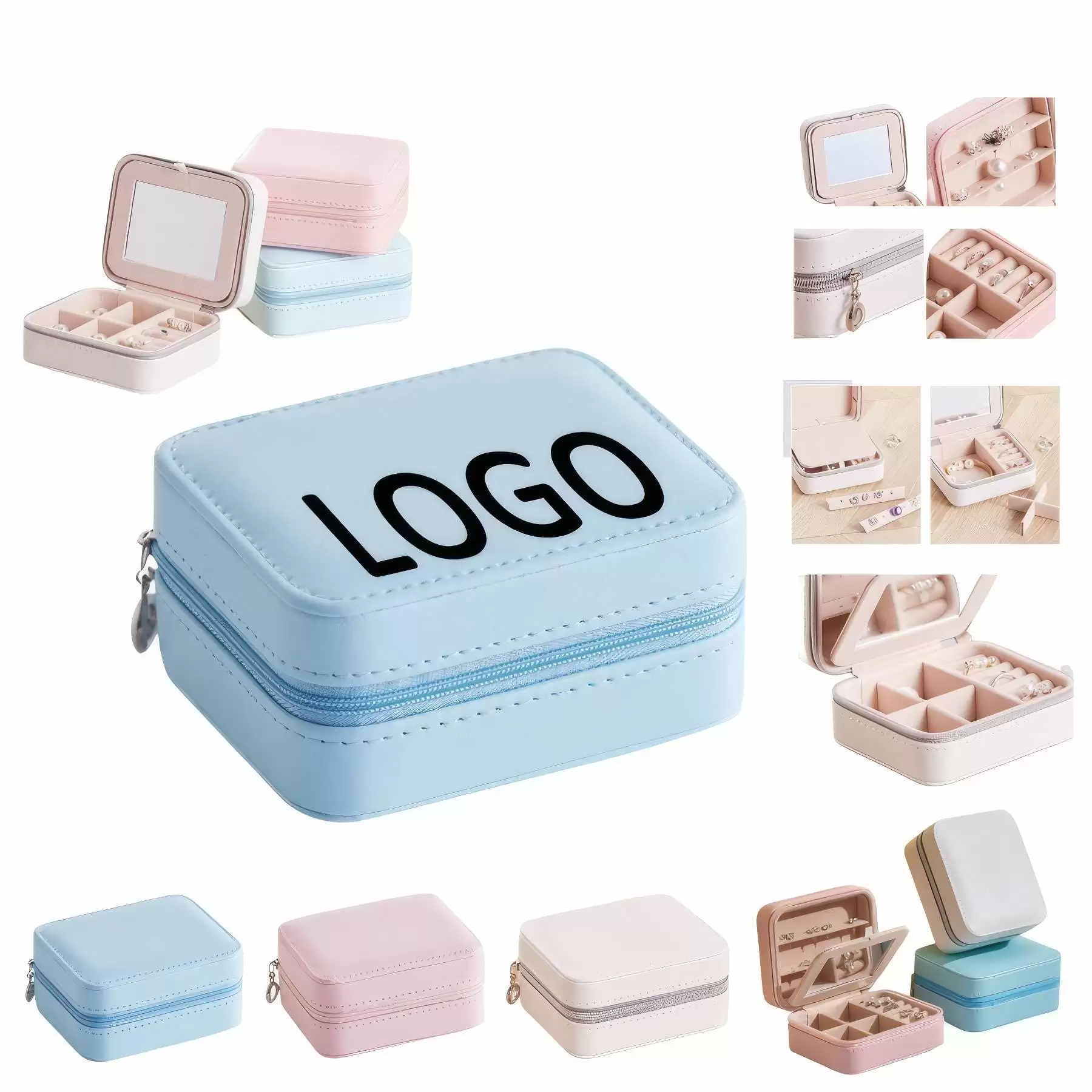 Portable Travel 2-Layer Jewelry Organizer Box with Mirror