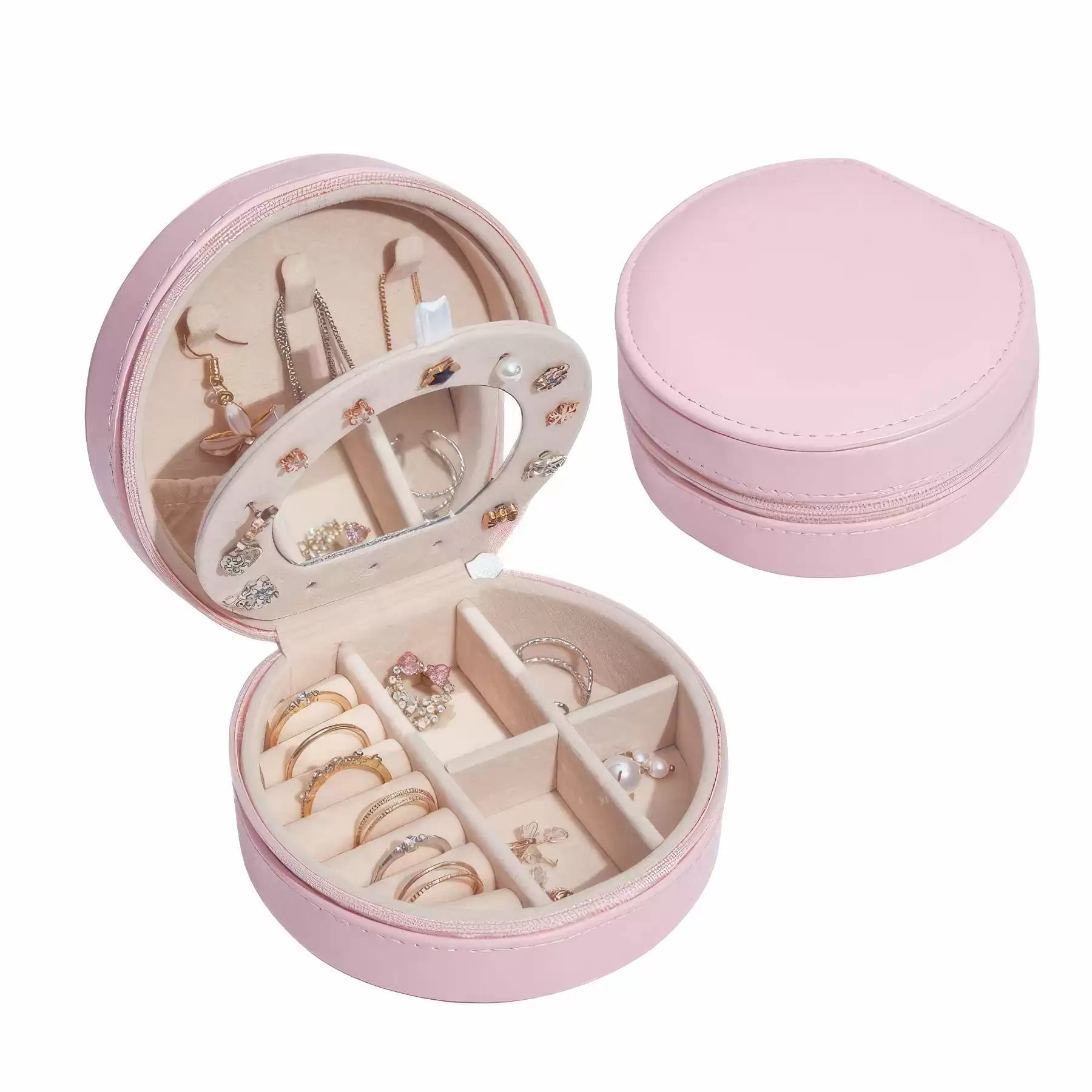 Custom PU Portable Travel Jewelry Organizer Box with Mirror - Image 2