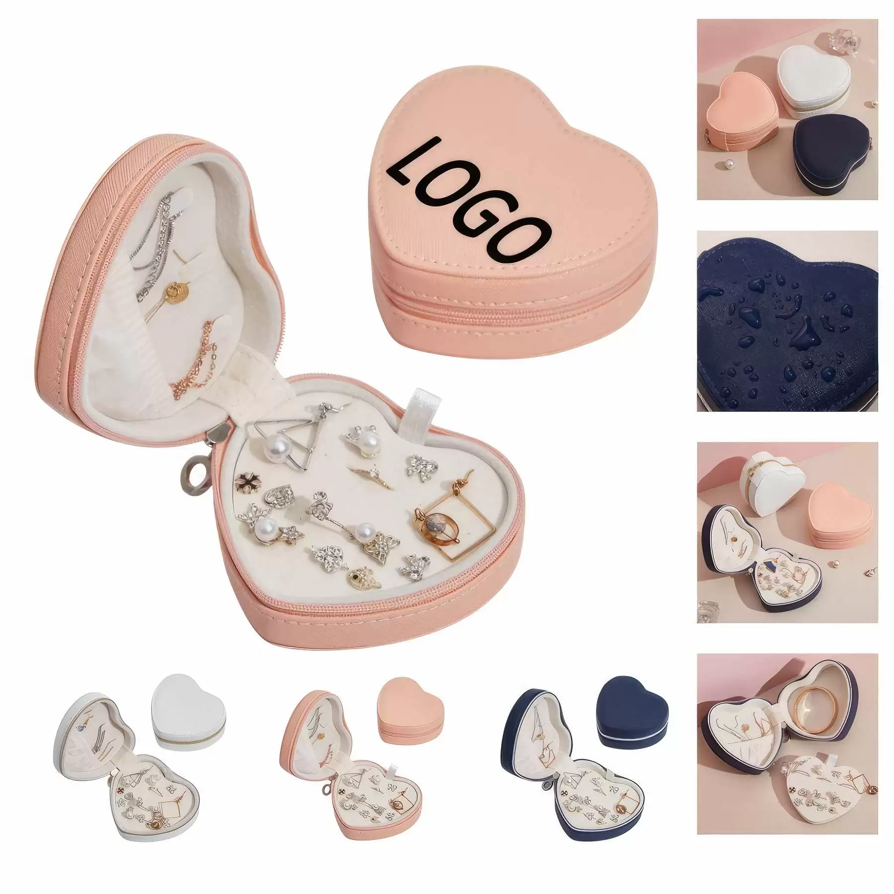 Custom PU Portable Travel Heart-Shape Jewelry Organizer Box