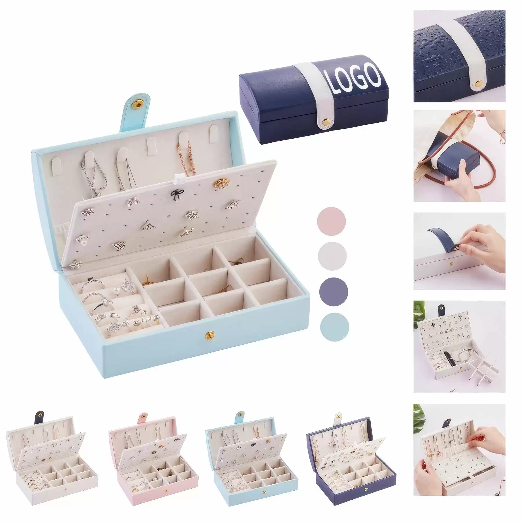 Custom PU Portable Travel Jewelry Organizer Storage Box