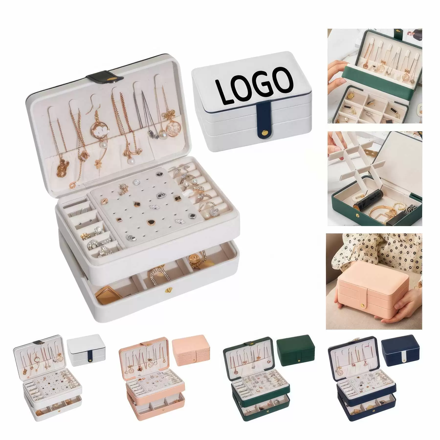 Custom PU Leather Multi-Layer Jewelry Organizer Storage Box