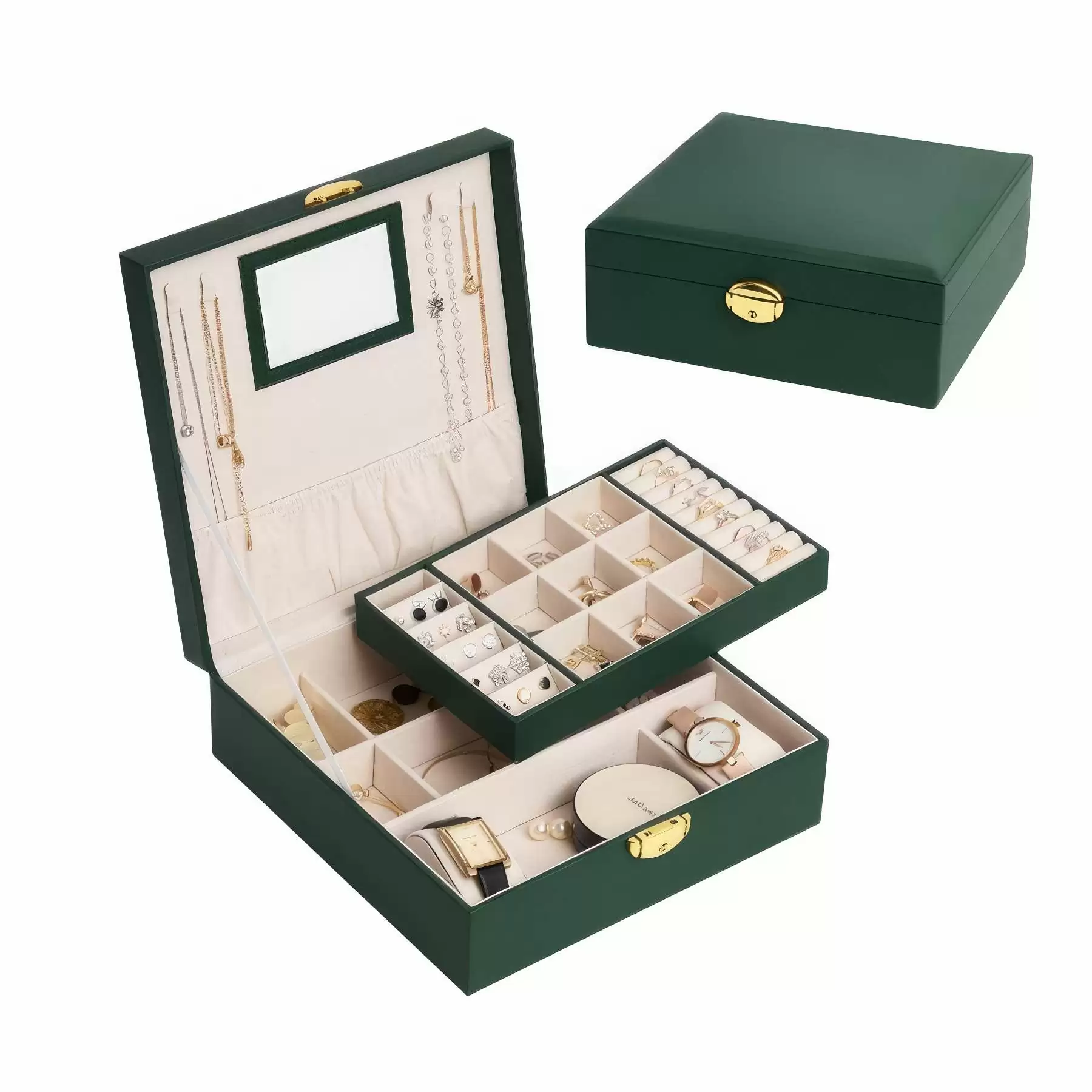 Custom 2-Layer Jewelry Organizer Box with Mirror & Lock - Image 2