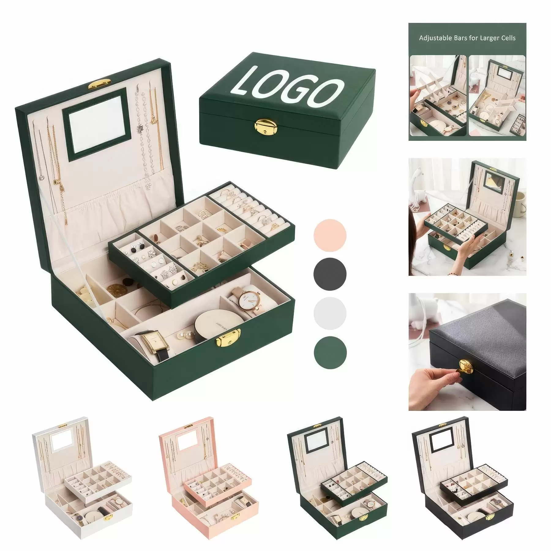 Custom 2-Layer Jewelry Organizer Box with Mirror & Lock
