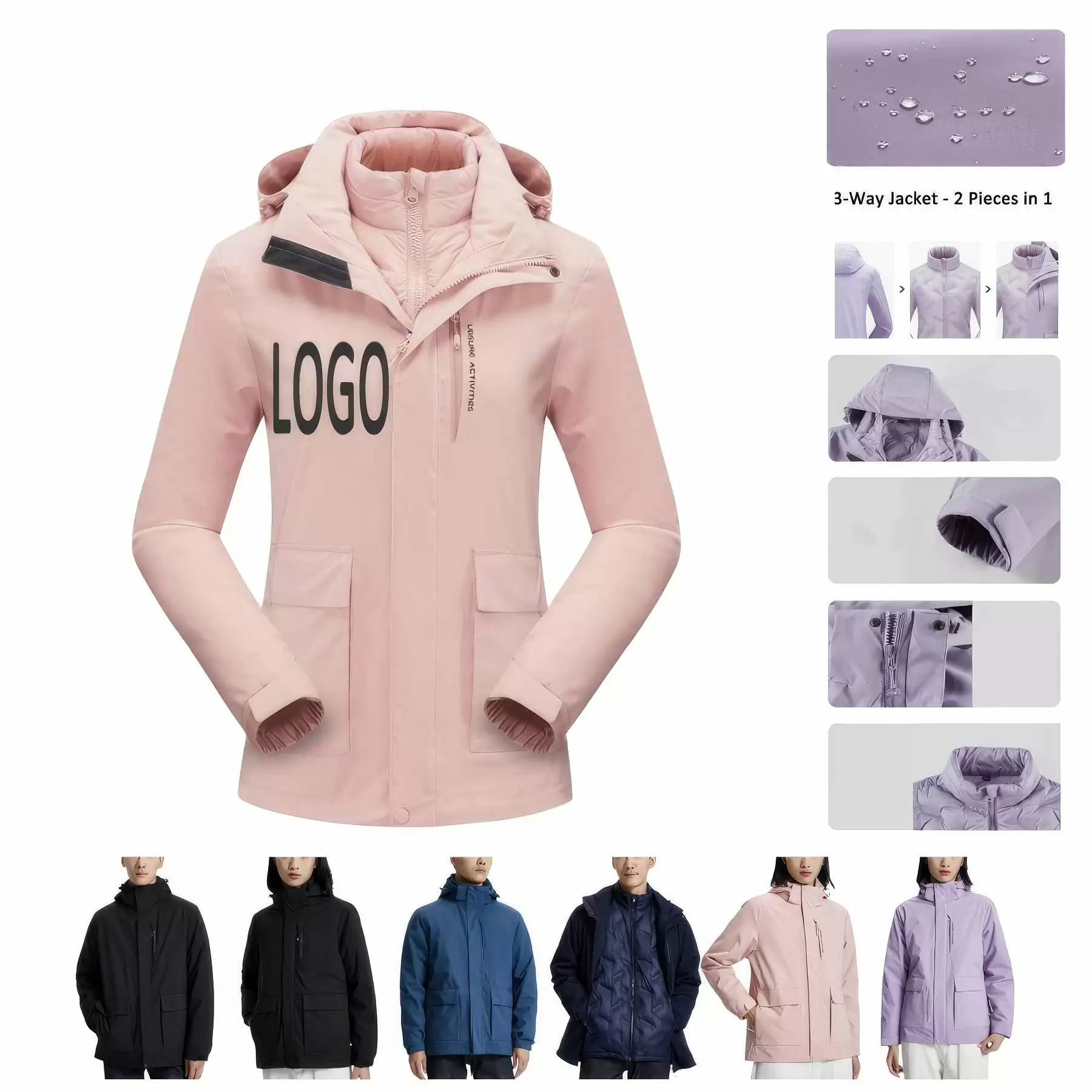 Waterproof Detachable 2-layer Hiking Jacket & Outdoor Coat