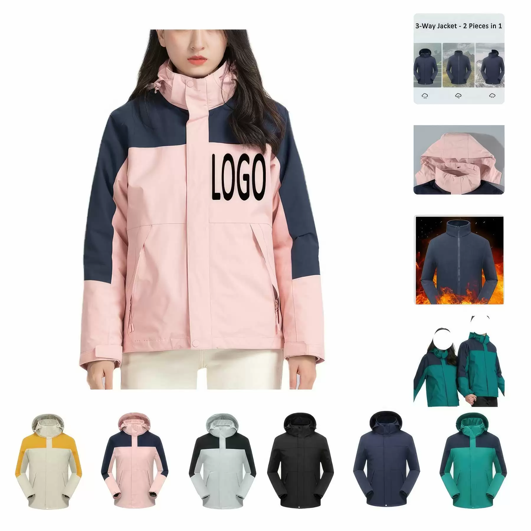 Waterproof Detachable 2-layer Hiking Jacket & Outdoor Coat