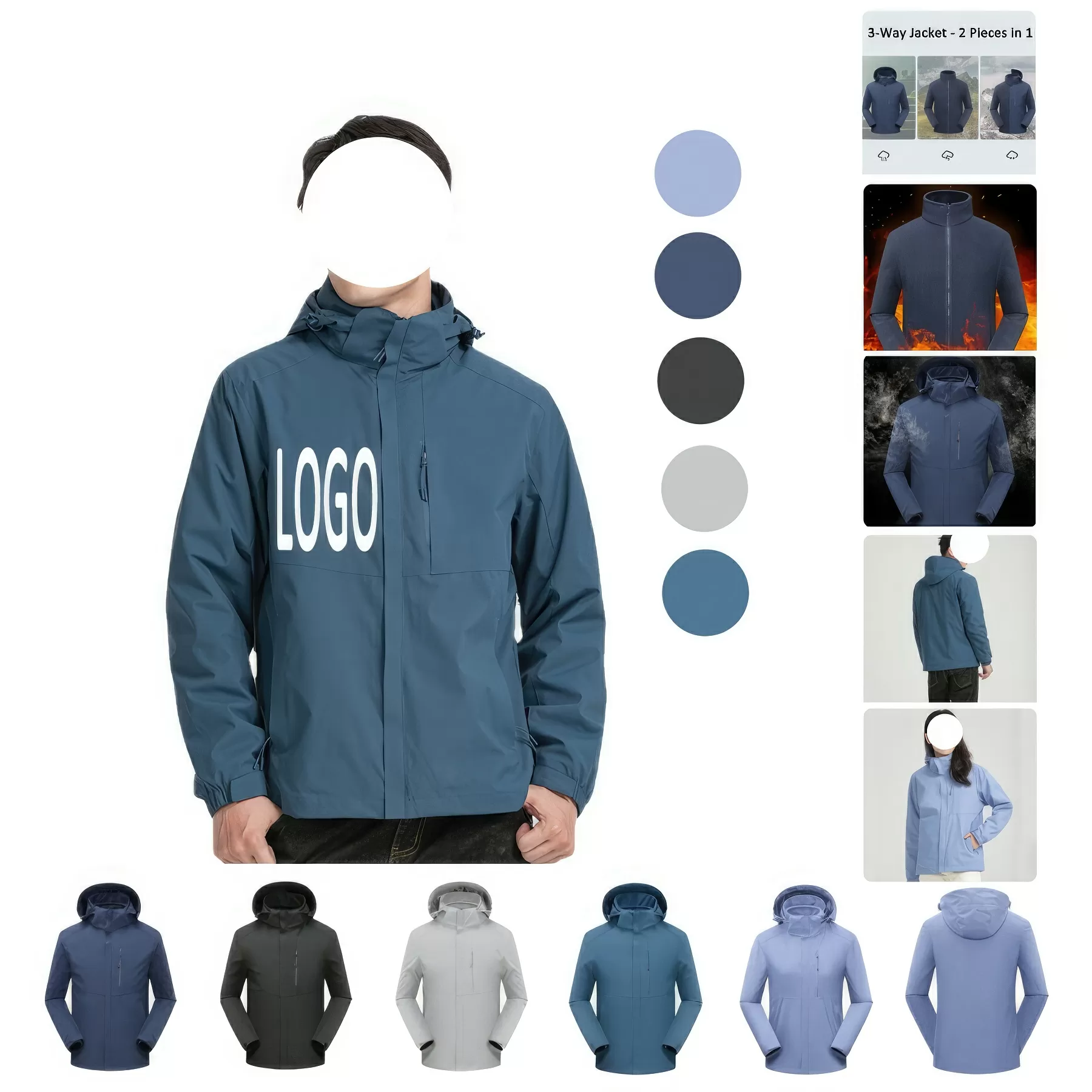 Waterproof Detachable 2-layer Hiking Jacket & Outdoor Coat