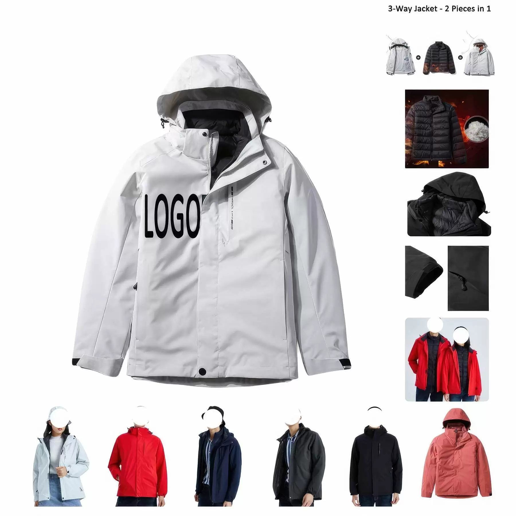 Waterproof Detachable 2-layer Hiking Jacket & Outdoor Coat