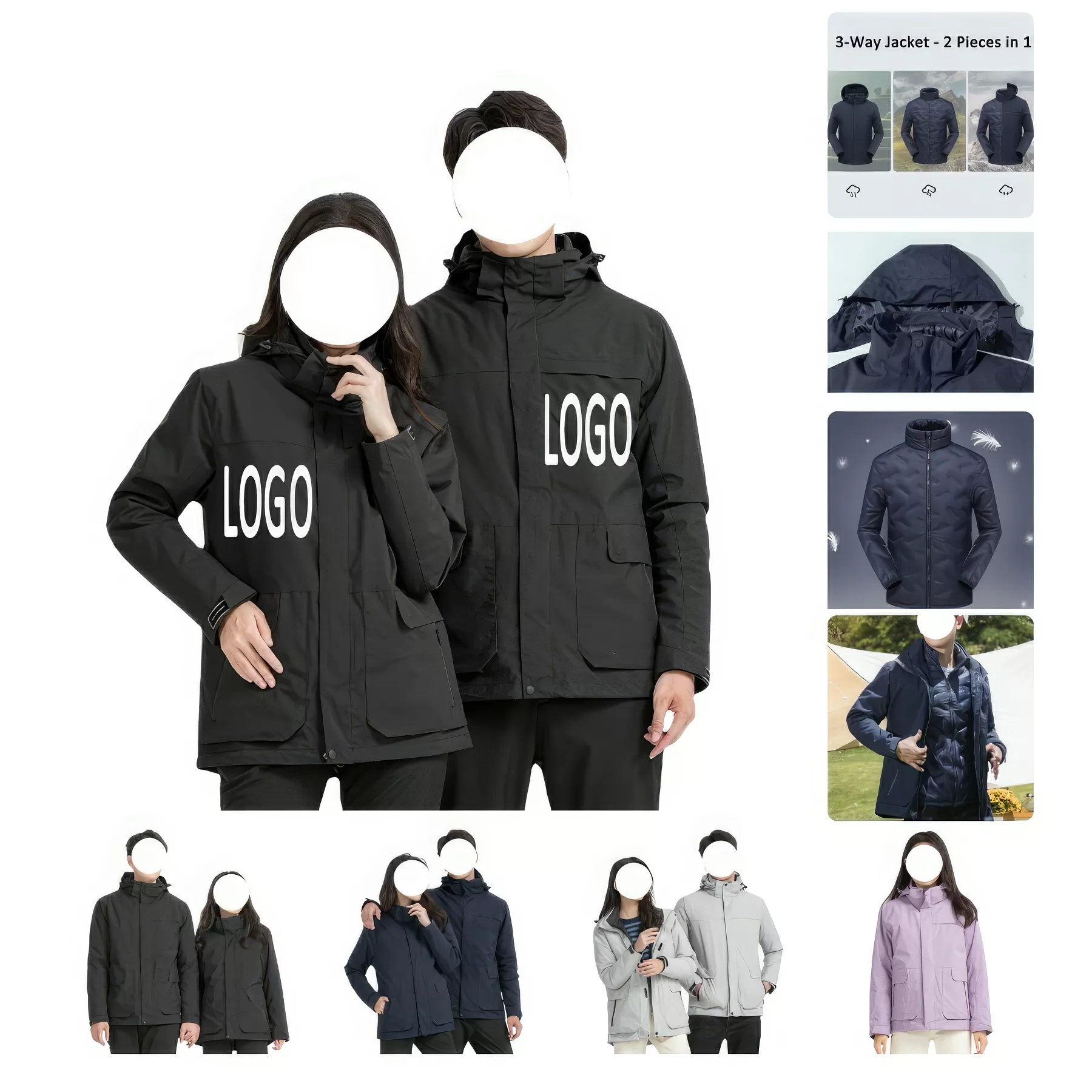 Waterproof Detachable 2-layer Hiking Jacket & Outdoor Coat