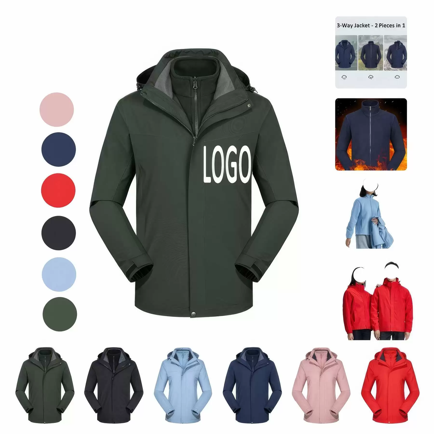 Waterproof Detachable 2-layer Hiking Jacket & Outdoor Coat